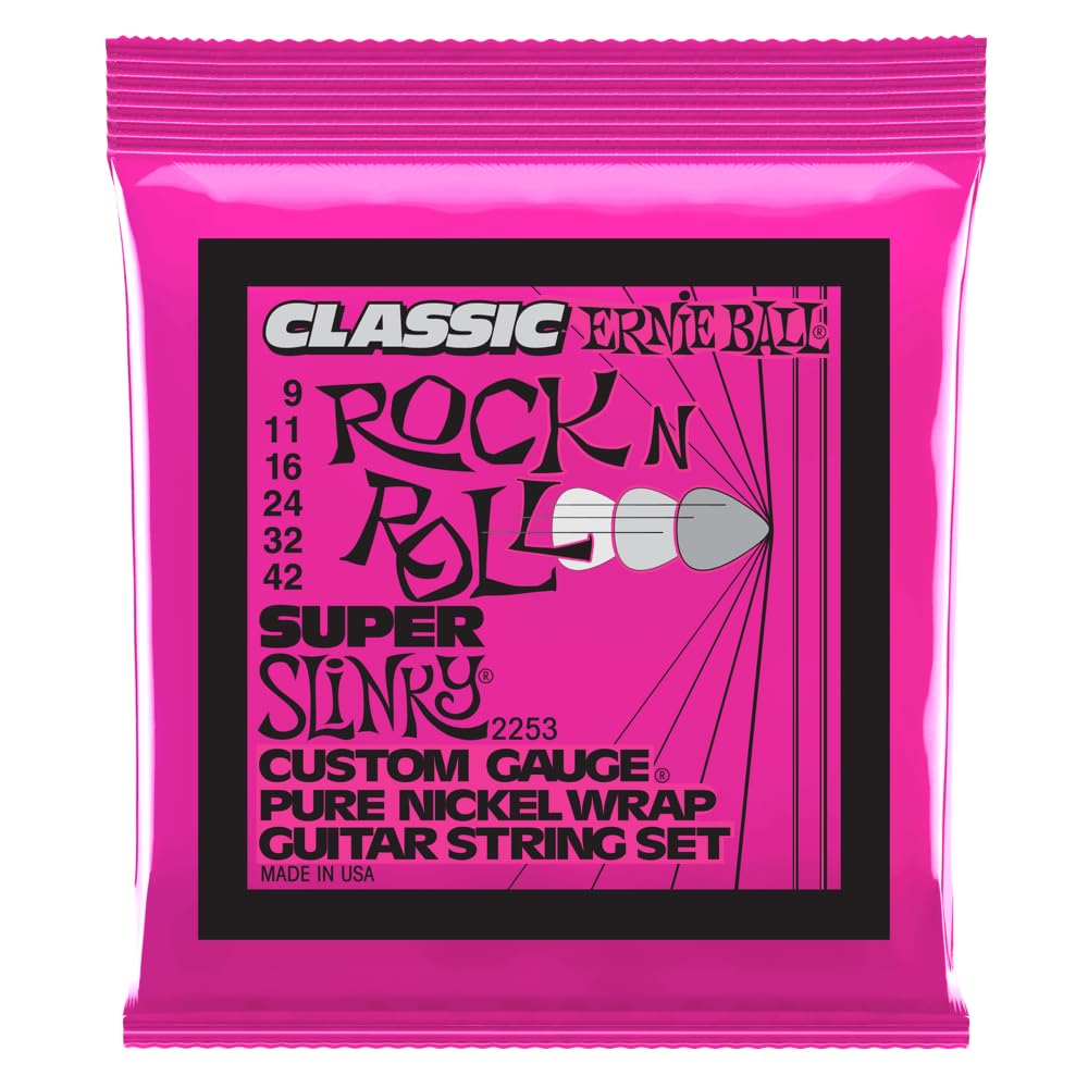 Ernie Ball Super Slinky Classic Pure Nickel Electric Guitar Strings, 9 42 Gauge (P02253)