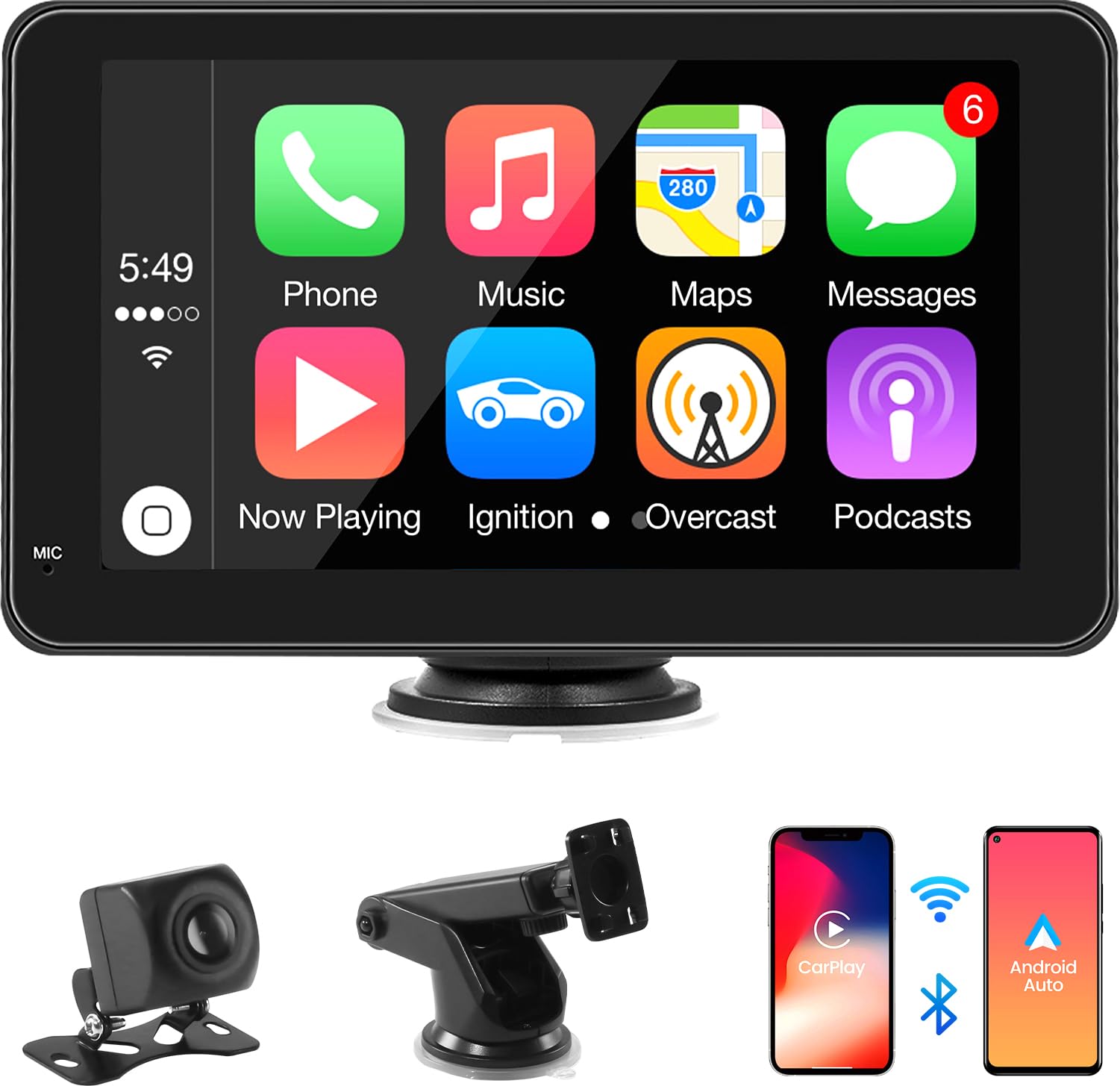 Apple Carplay Screen For Car, 7 Inch Portable Touch Screen Car Stereo With Wireless Carplay & Android Auto, Backup Camera, Gps N