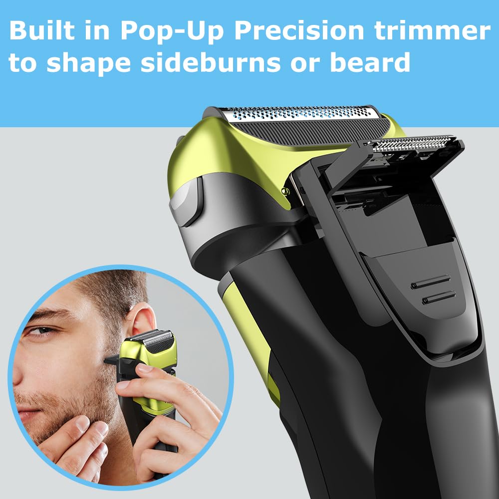 Mens Foil Electric Shaver, Electric Razor For Men Cordless Usb-C Rechargeable Shaver With Pop-Up Trimmer, Waterproof Wet And Dr