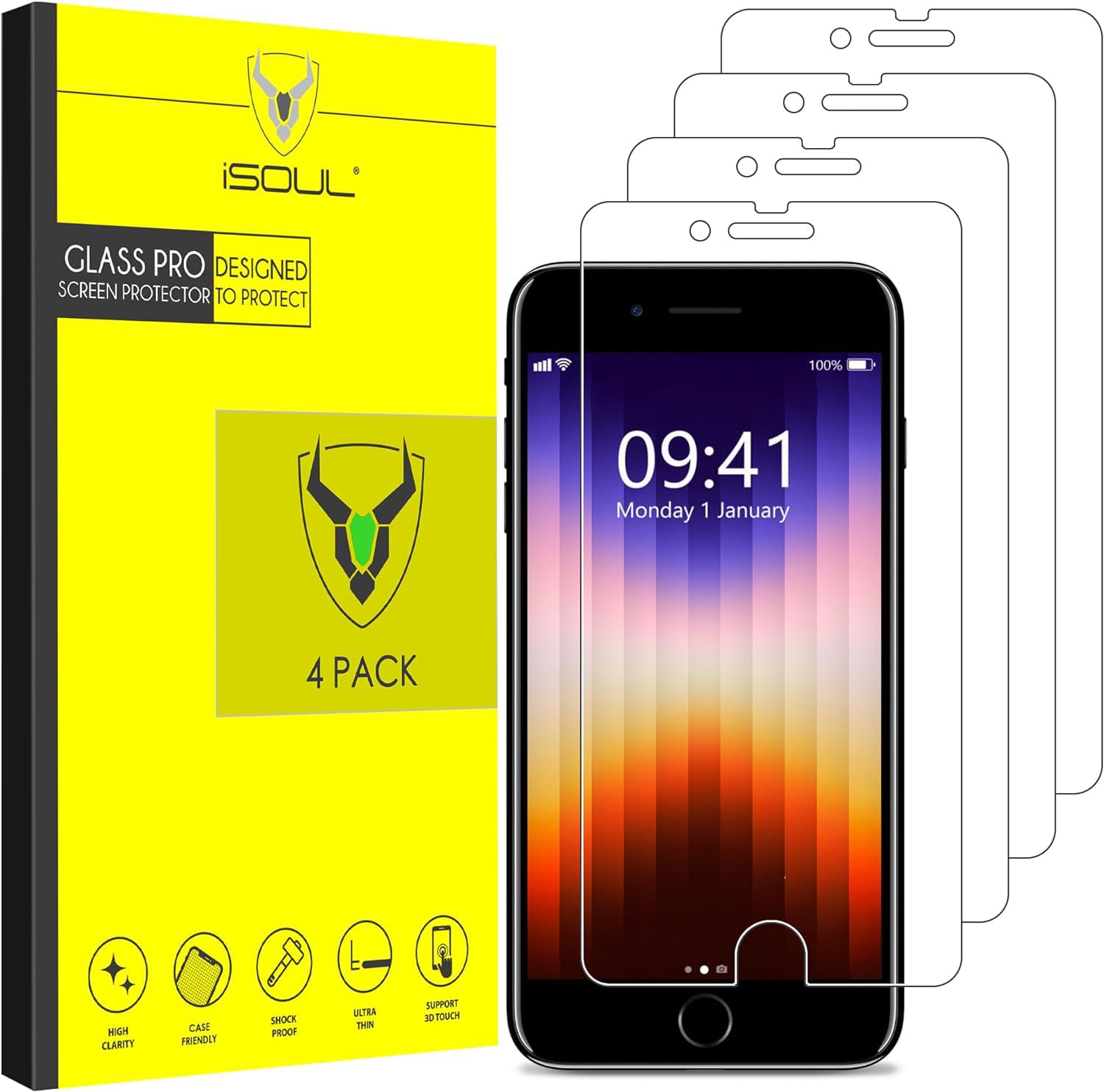 Isoul 4 Pack Screen Protector For Iphone Se 3/2 (2022/2020 Edition), Iphone 8,7,6S,6, 4.7 Inch Tempered Glass Film [Ultra Hd] [3