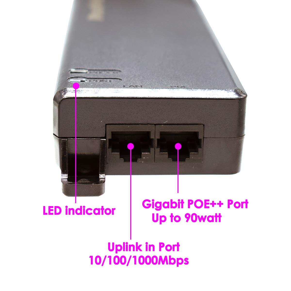 Icreatin 90W Gigabit Ultra Poe++ Injector Adapter, Ieee 802.3 Bt /802.3At/ 802.3Af Compliant, Up To 90W Ultra Power Supply, 10/1