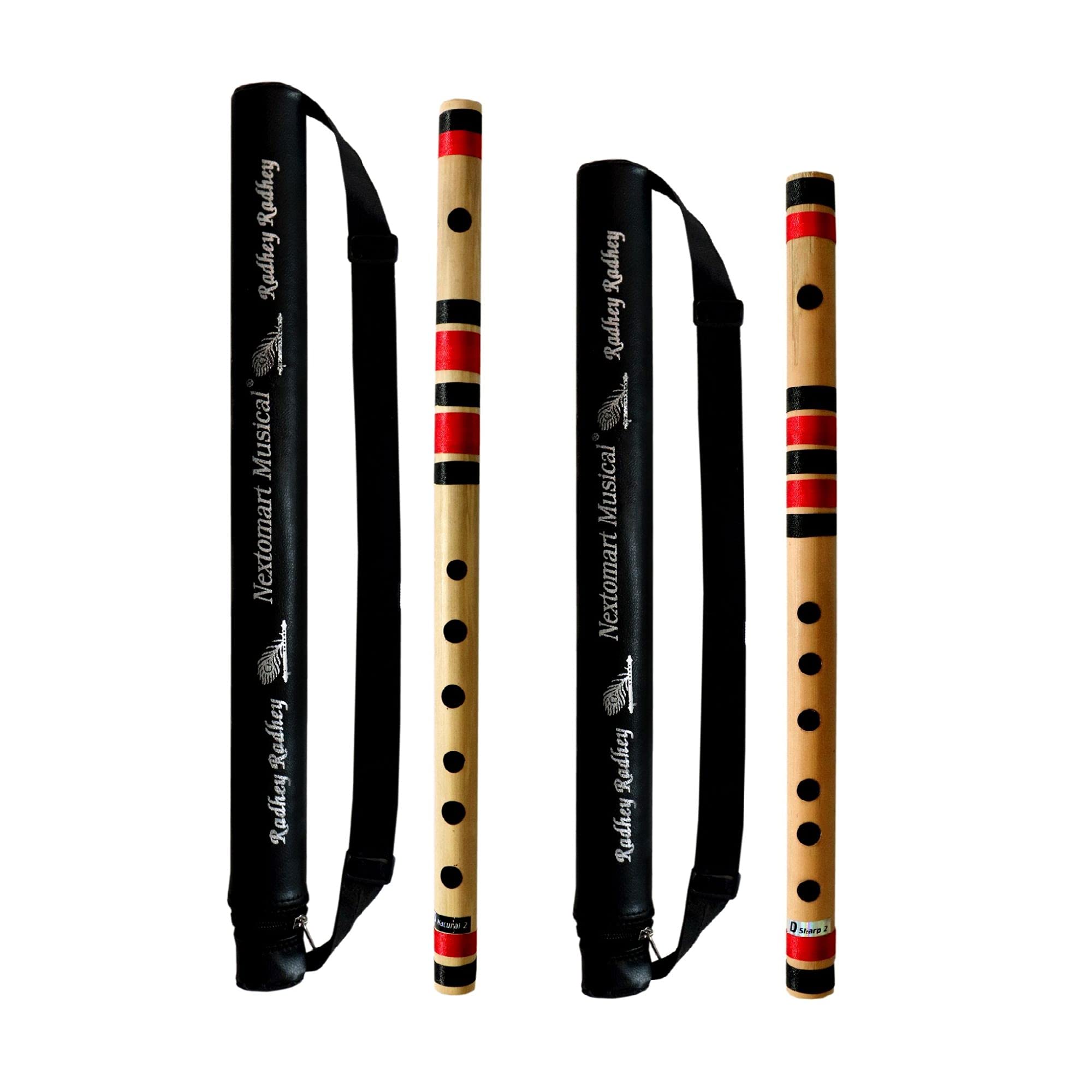 Nextomart Musical Combo Flutes D Natural 6 Hole (17 Inch) & D Sharp 6 Hole (16 Inch) Bamboo Flute Bansuri With Flute Carry Bag F