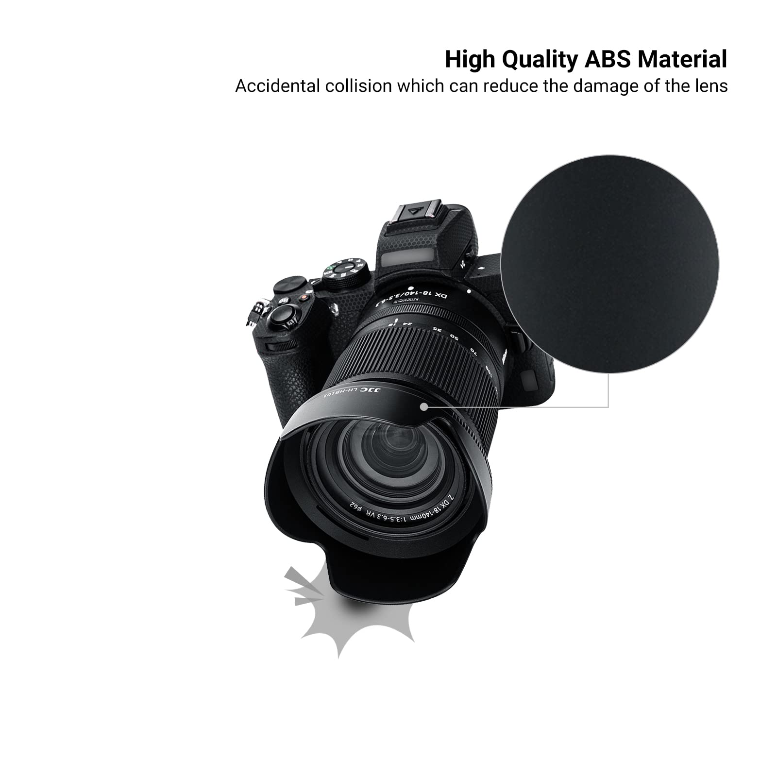 Lens Hood For Nikkor Z Dx 18 140Mm F3.5 6.3 Vr Lens, Reversible Lens Shade Replace Nikon Hb 101 Lens Hood, Compatible With 62Mm