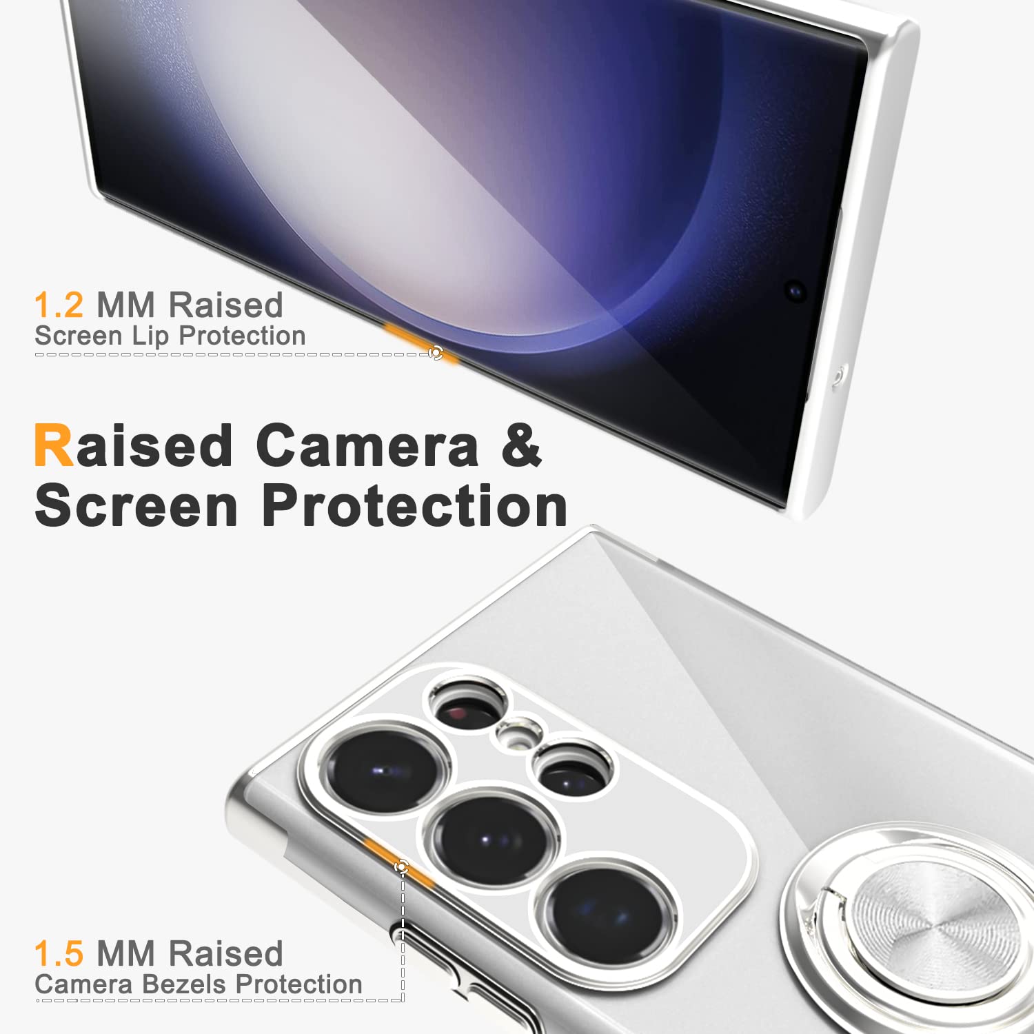 Tnarru Crystal Clear Samsung Galaxy S23 Ultra Phone Case with Magnetic Stand TPU Silver