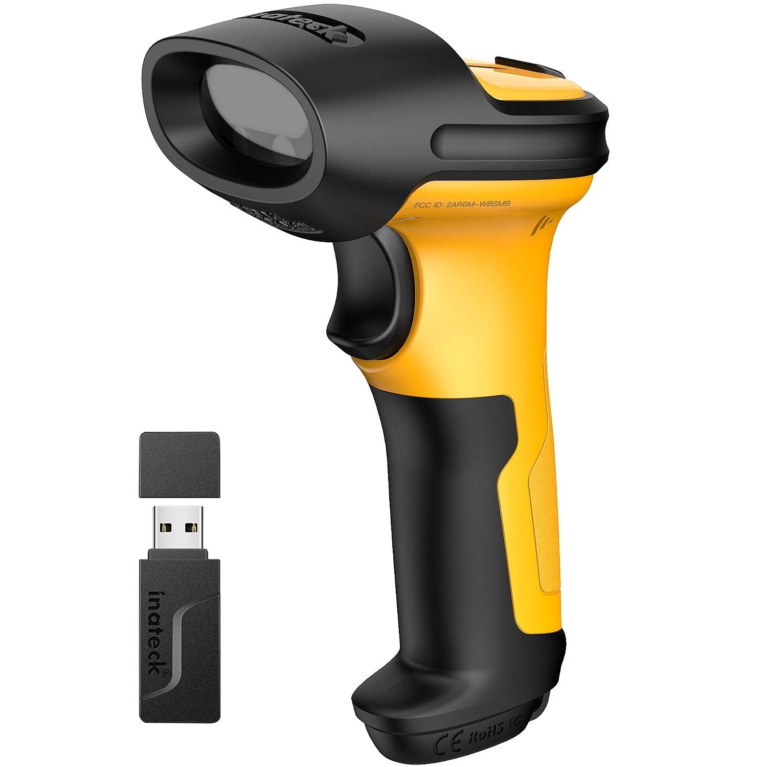 Inateck Barcode Scanner, Wireless Scanner, 2.4 GHz Adapter, 2600mAh Battery, 60M Range, Automatic Scanning, P6