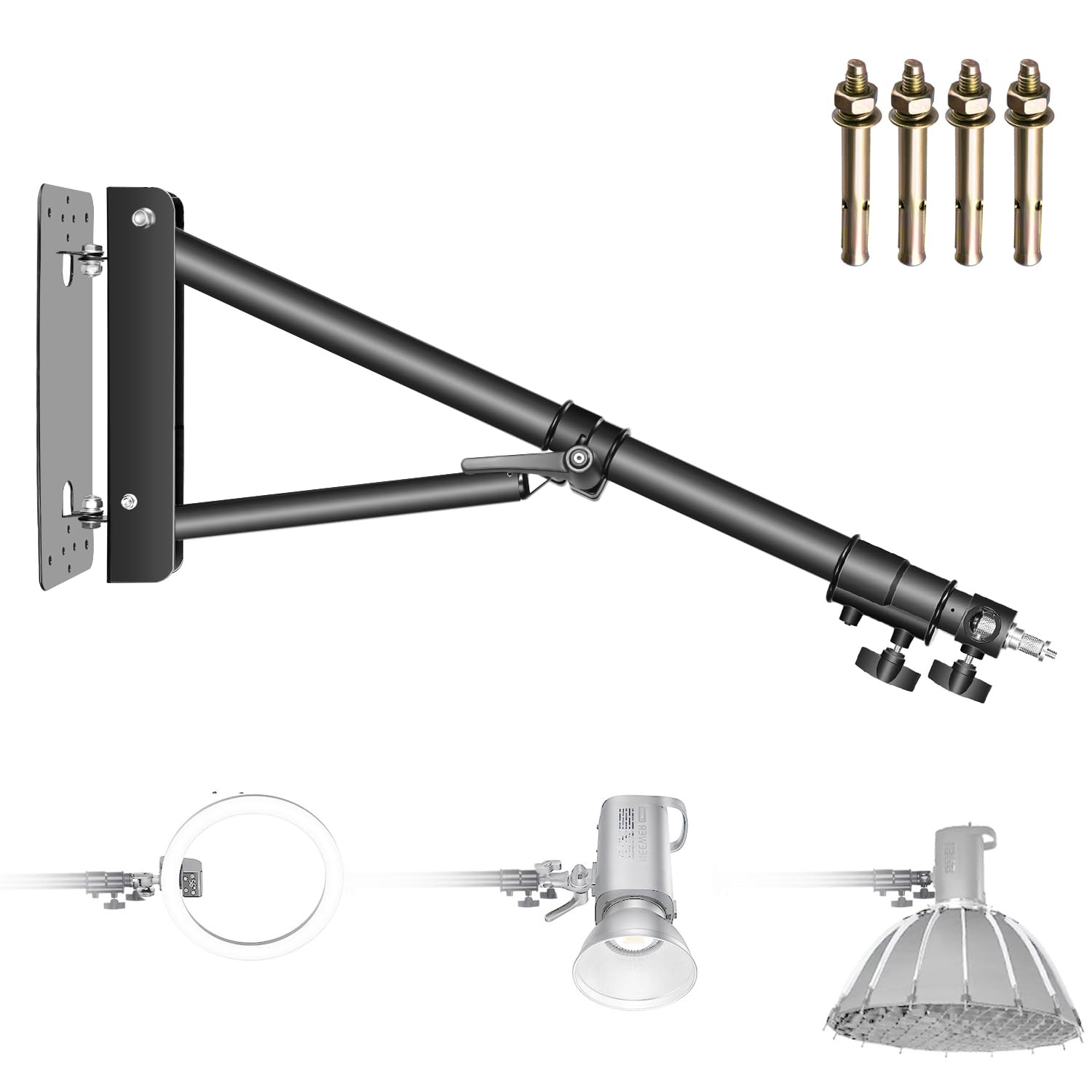 Neewer Triangle Wall Mount Arm For Photography Studio Strobe Monolight Softboxes Umbrellas Reflectors Flexible Rotation 180 Degr