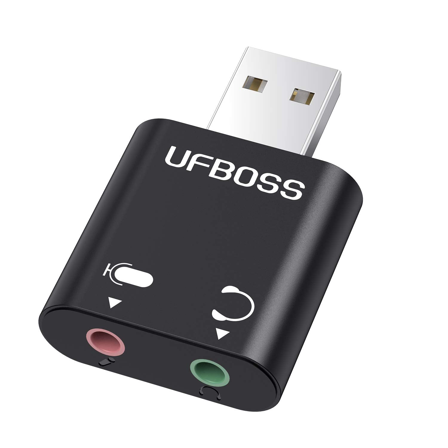 UFBOSS USB External Stereo Sound Adapter 2 in 1 USB to Headphone and Microphone Jack Audio Adapter Mic Stereo Sound Card for USB