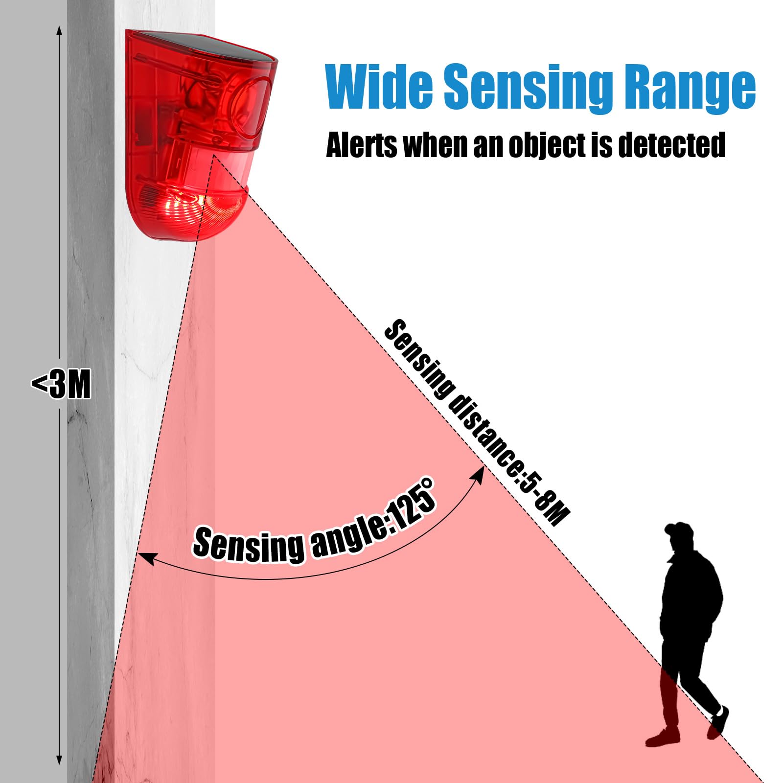 Qualirey Solar Sound And Light Alarm Motion Sensor 129Db Outdoor Dog Baking Security Siren Waterproof Motion Activated Detector