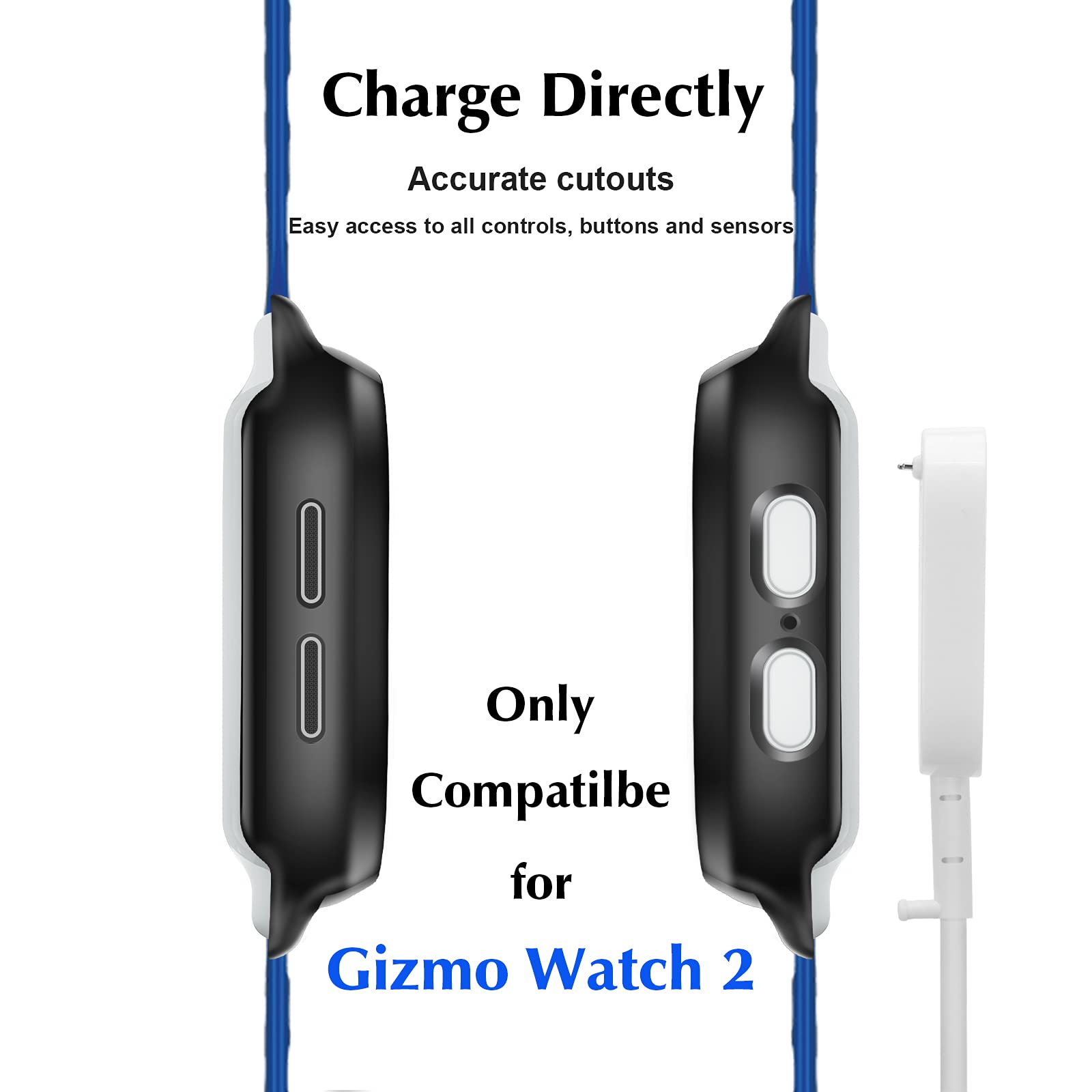 Kuaguozhe [2 Pack] Case Compatible For Gizmo Watch 2 Screen Protector For Kids(2 Pack), Hard Pc Overall Protective Case And Tempered Glass Screen Protector For Verizon Gizmo Watch 2,Black+Black