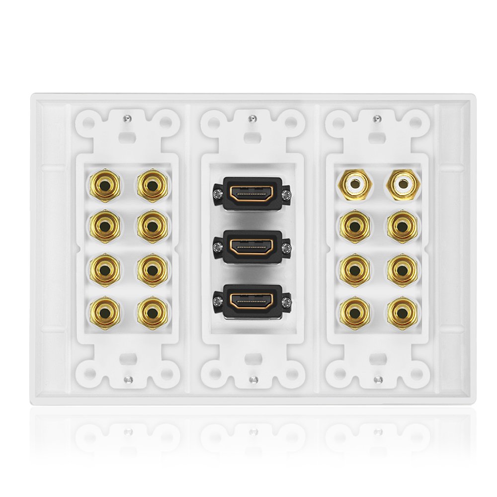 Icespring 3 Gang 7.2 Surround Sound Distribution Home Theater Copper Banana Binding Post Coupler Type Wall Plated For 7 Speakers