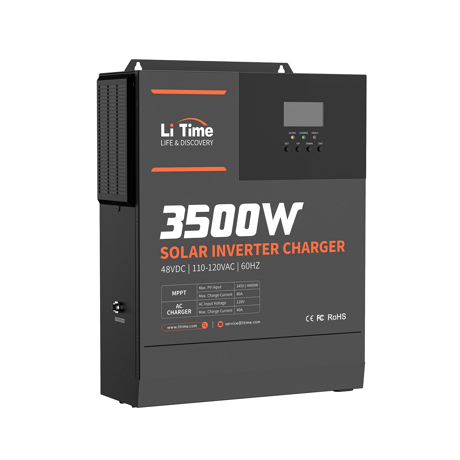 LiTime Solar Inverter Charger, 3500W DC 48V to AC 120V Pure Sine Wave Inverter with 80A MPPT Charge Controller, 40A AC Battery C