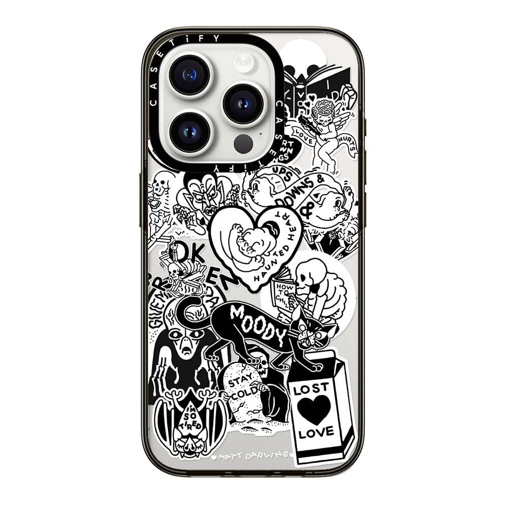 Casetify Compact Iphone 15 Pro Case [2X Military Grade Drop Tested / 4Ft Drop Protection]   Matt Darling Sticker Collage   Clear