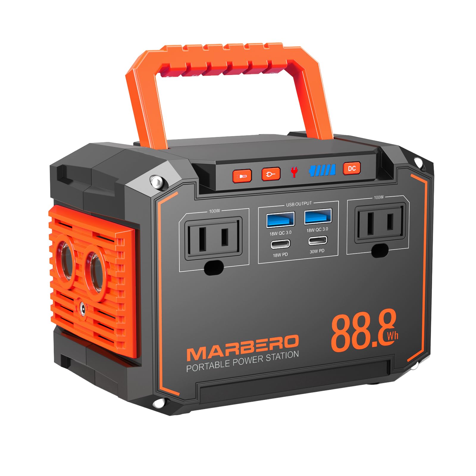 Marbero Portable Power Station 88.8Wh 150W Peak Camping Portable Power Bank With Ac Outlet 110V(2*Usb A, 2*Usb C, 2*Ac) Solar Ge