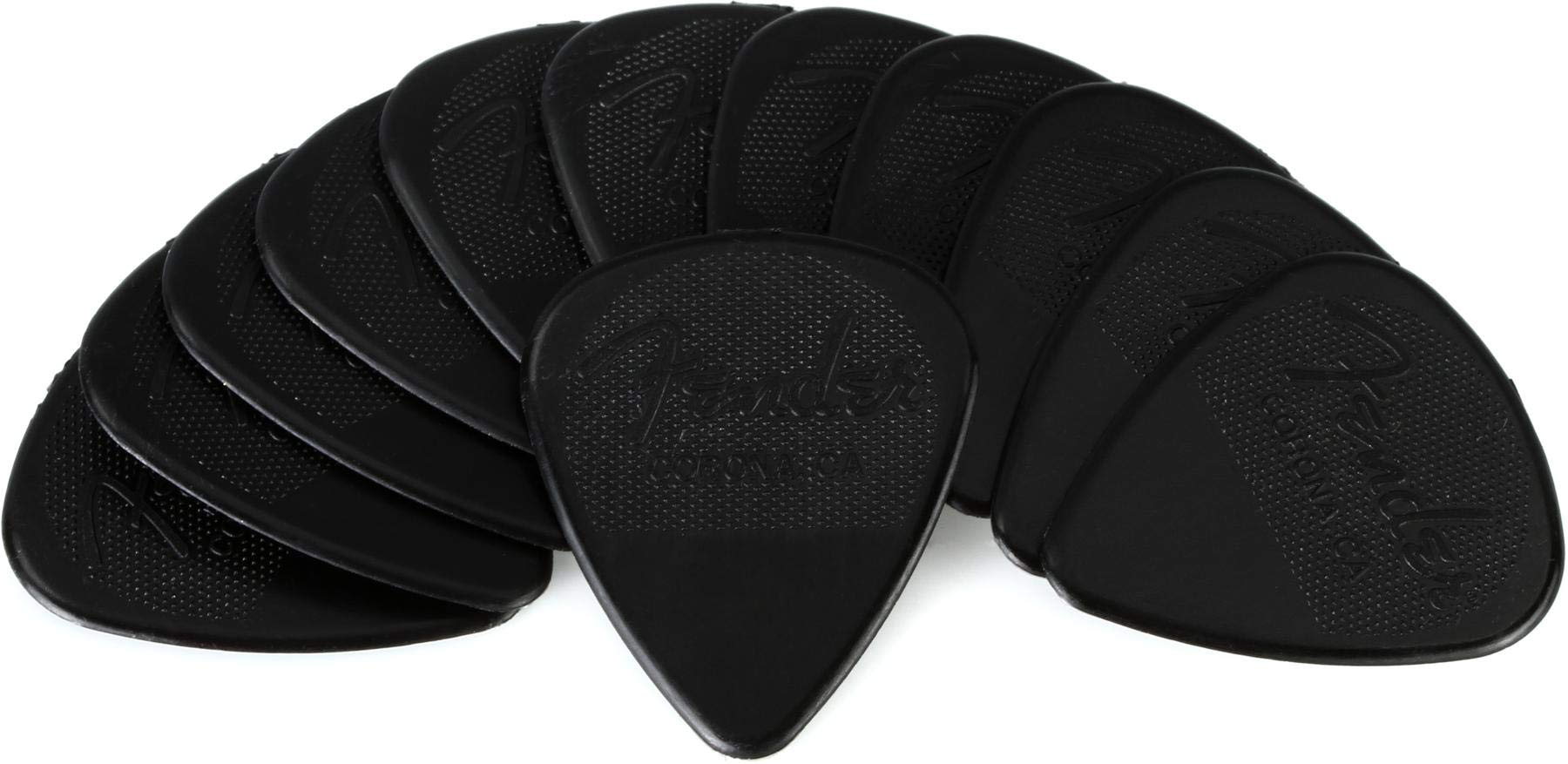 Fender Nylon Guitar Picks 351 Shape, Black, 1.14Mm, 12 Pack