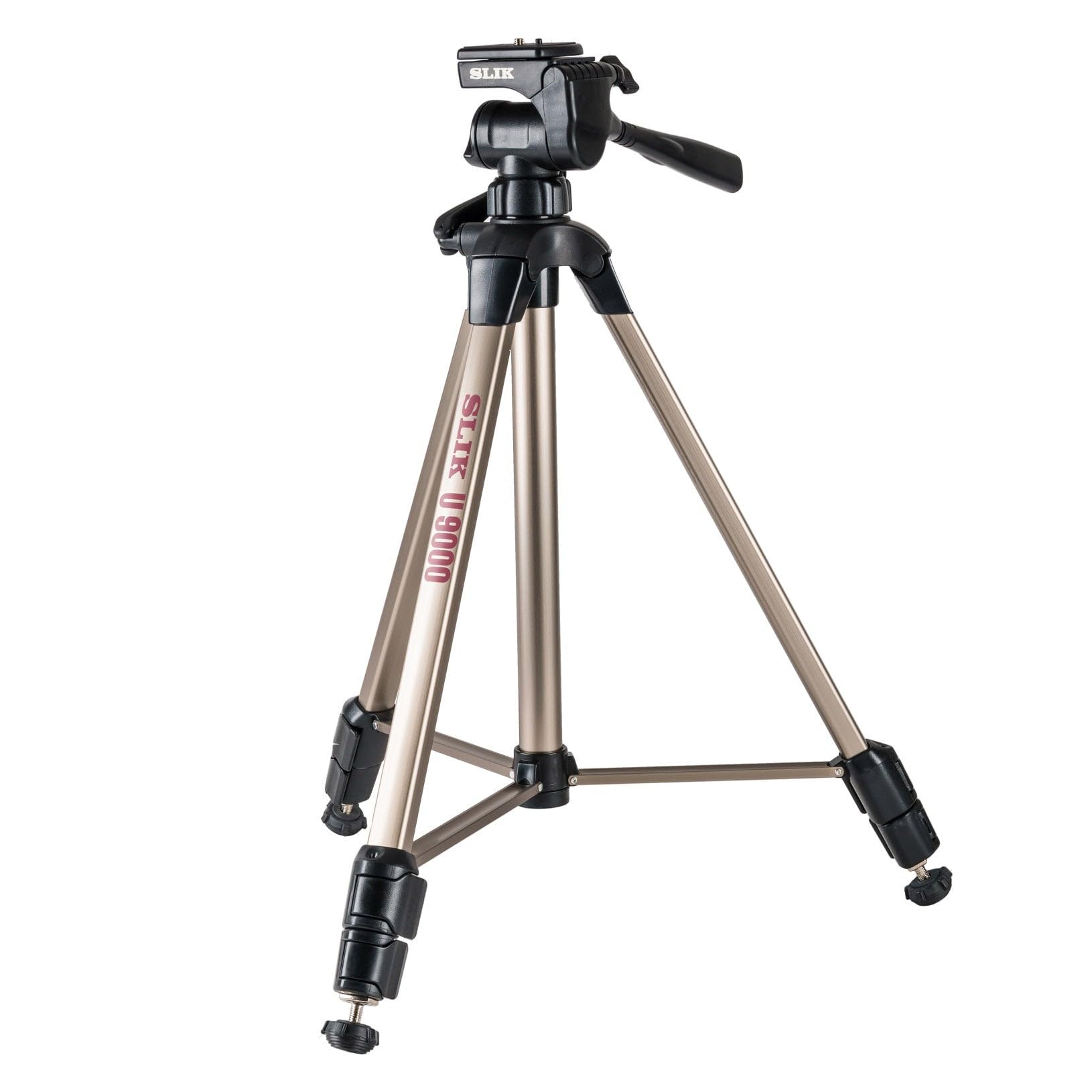 Slik U9000 Tripod With 3 Way Fluid Effect Head And Built In Bubble Level,Silver