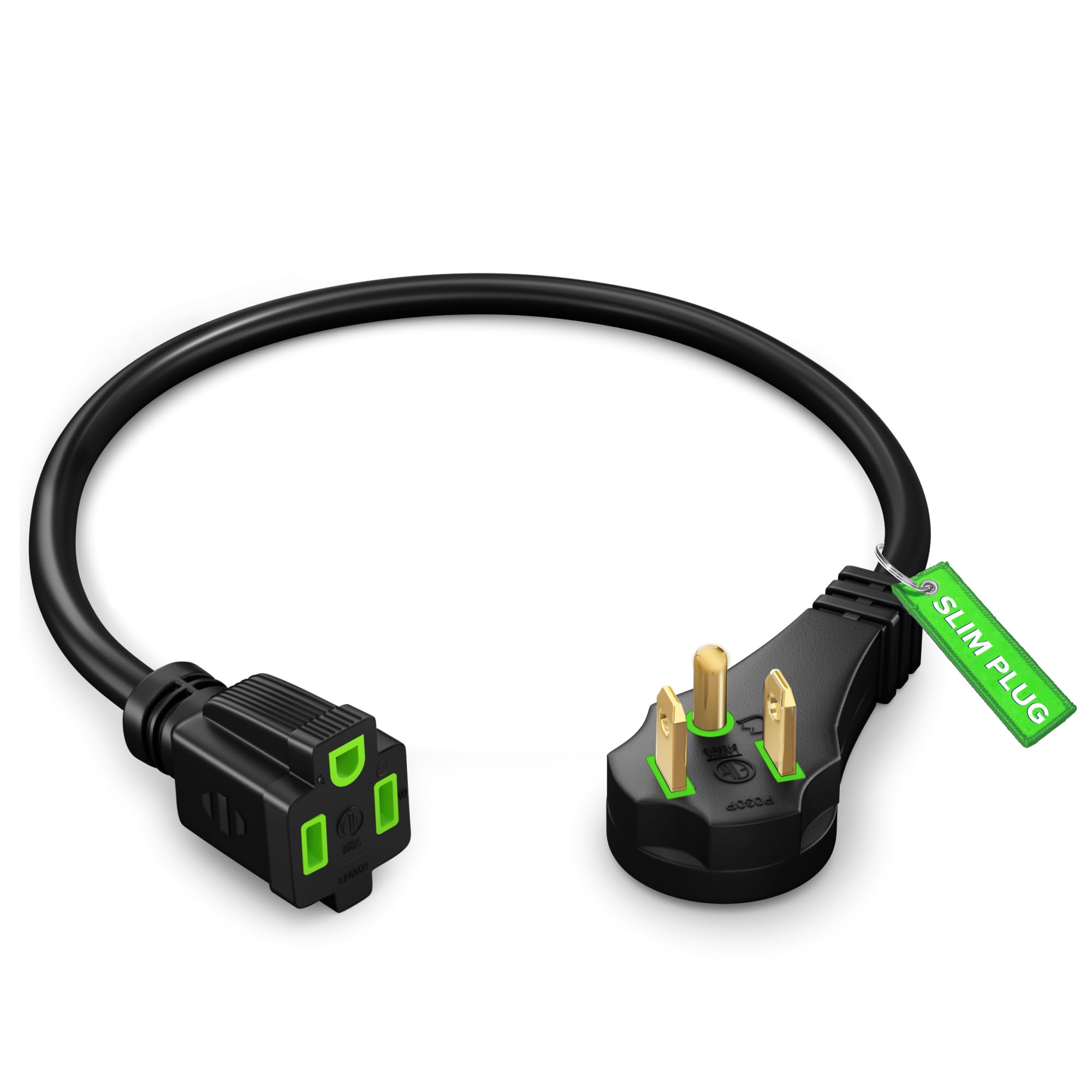 Maximm Flat Plug Extension Cord 1 Ft With Slim Space Saving Plug Design, Low Profile Extension Cord 14Awg (Black)