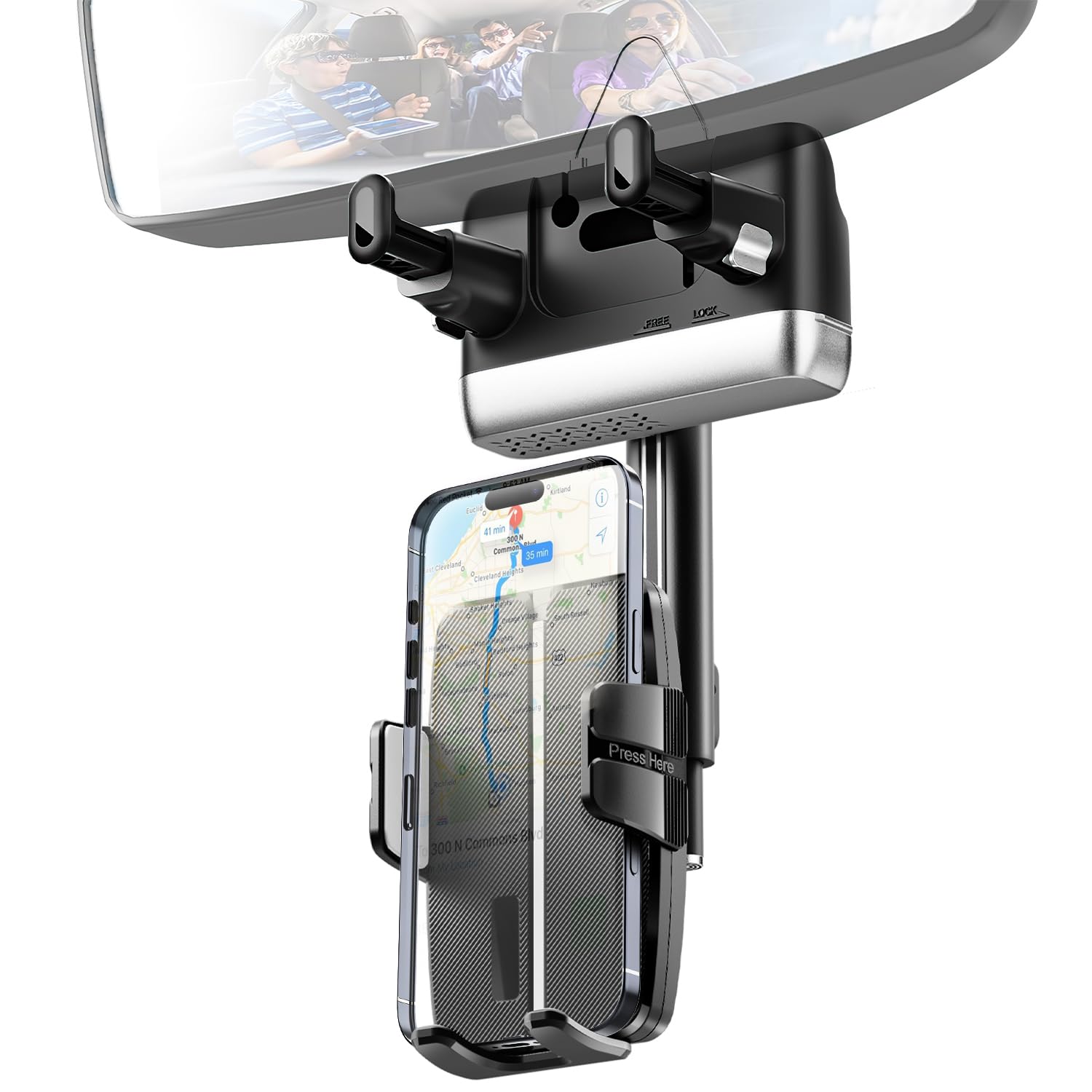 Ksyer Rear View Mirror Phone Holder,Rotatable And Retractable Phone Holders For Your Car, 360 Rotating Adjustable Cell Phone Mou