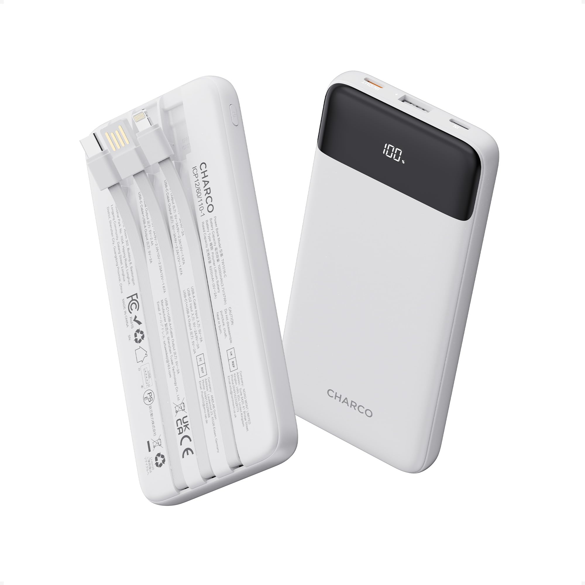 CHARCO Portable Charger Power Bank with Built in Cable 10000mAh