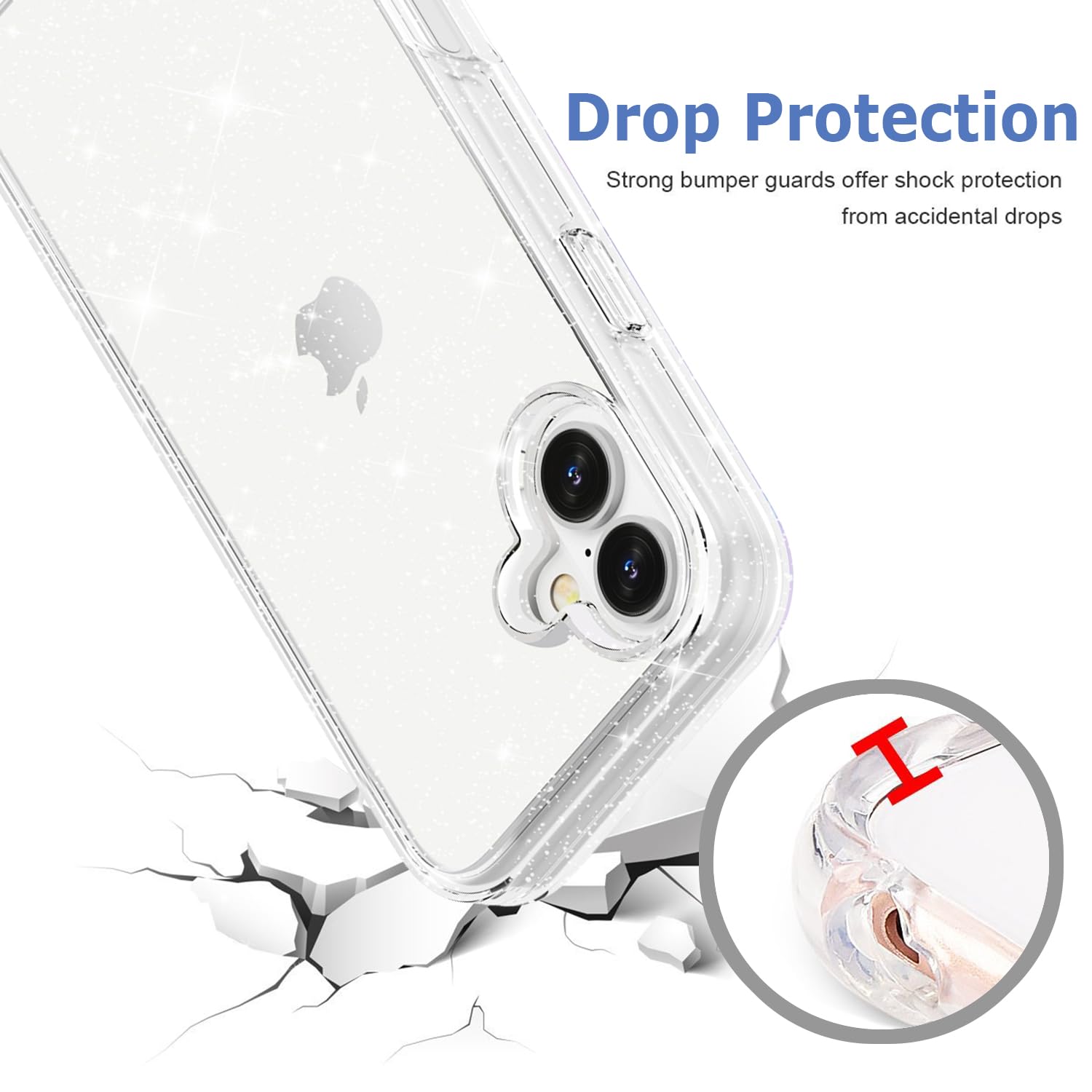 Tenoc Phone Case Compatible With Iphone 16 Plus, Glitter Case Clear Sparkling Protective Bumper Cute Cover For Girls Women