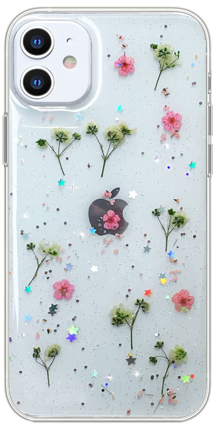 Abbery For Iphone 11 Case Flower, Clear With Design Cute Soft Silicone Flexible Aesthetic Pressed Dried Real Flowers Babysbreath