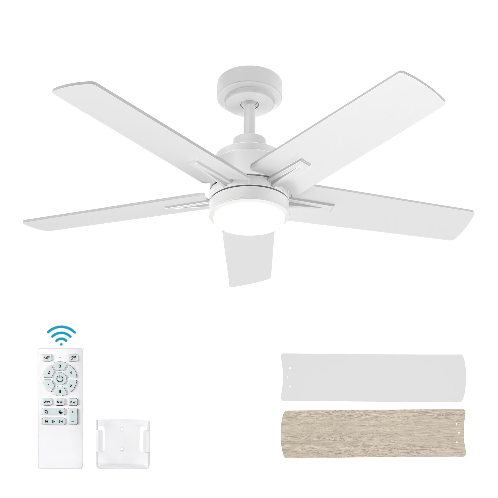 42 Inch White Ceiling Fan With Light And Remote Control. Dimmable 3 Color Temperatures Led Ceiling Fan. 6 Speeds Reversible Dc M