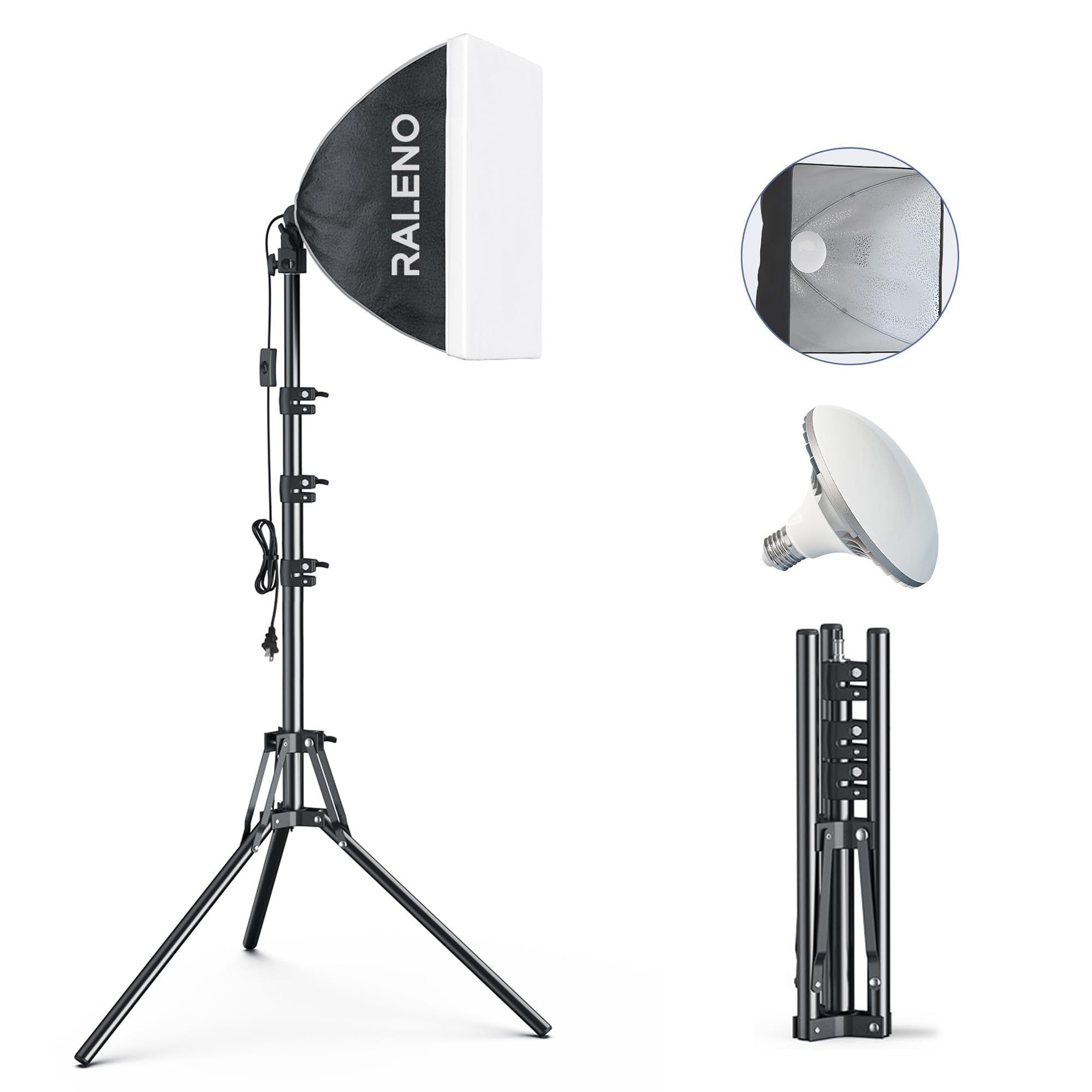 Raleno Softbox Lighting Kit, 16'' X 16'' Photography Studio Equipment With Led Bulb (50W | 5500K | 97 Cri | Tlci=97), Continuous