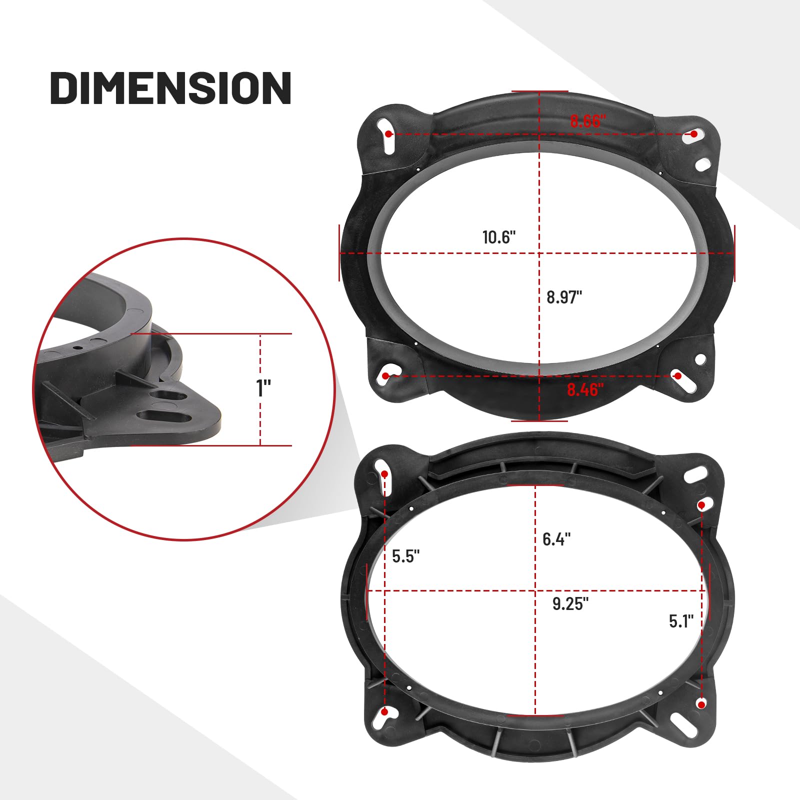 Red Wolf 6'' X 9'' Front Door Speaker Bracket Adapter For 2004 Up Toyota 4Runner Avalon Highlander Tacoma Prius Sequoia Tundra I