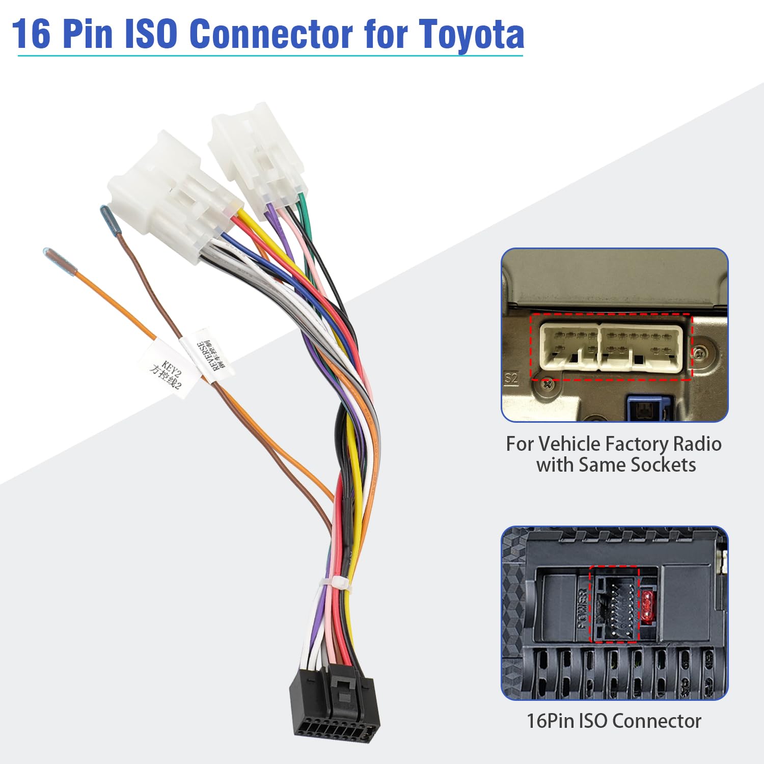 Jayubien 16Pin Iso Android Radio Stereo Wiring Harness With Butt Connector Reverse Swc Cable Replacement For Select Toyota And S