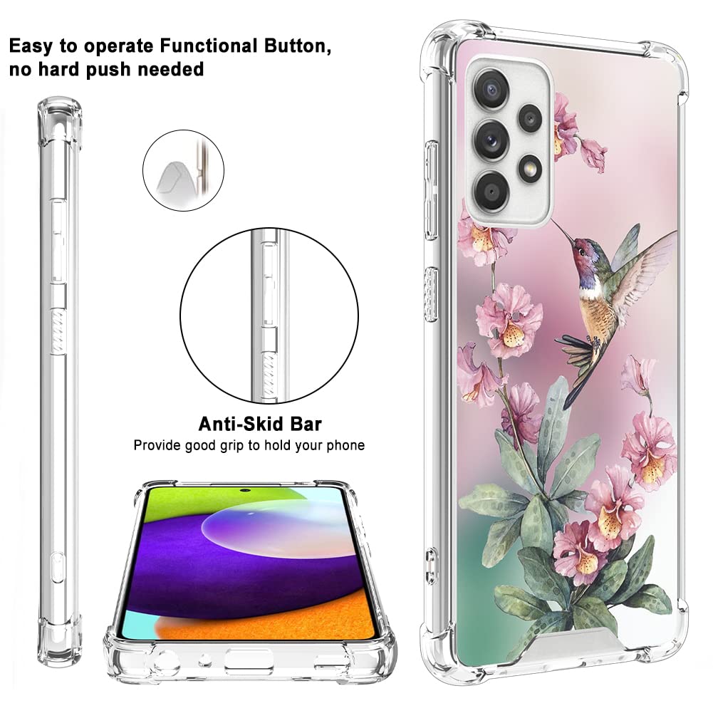 Ook Clear Case Compatible With Samsung Galaxy A52 5G, Pink Hummingbird Pattern Flexible Tpu Shockproof Anti Scratch Bumper Trans