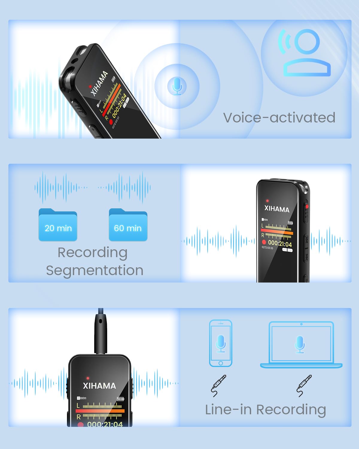 64Gb Digital Voice Recorder With Playback, A B Repeat, Variable Speed Play, Voice Activated Recorder For Lectures, Recording Mon