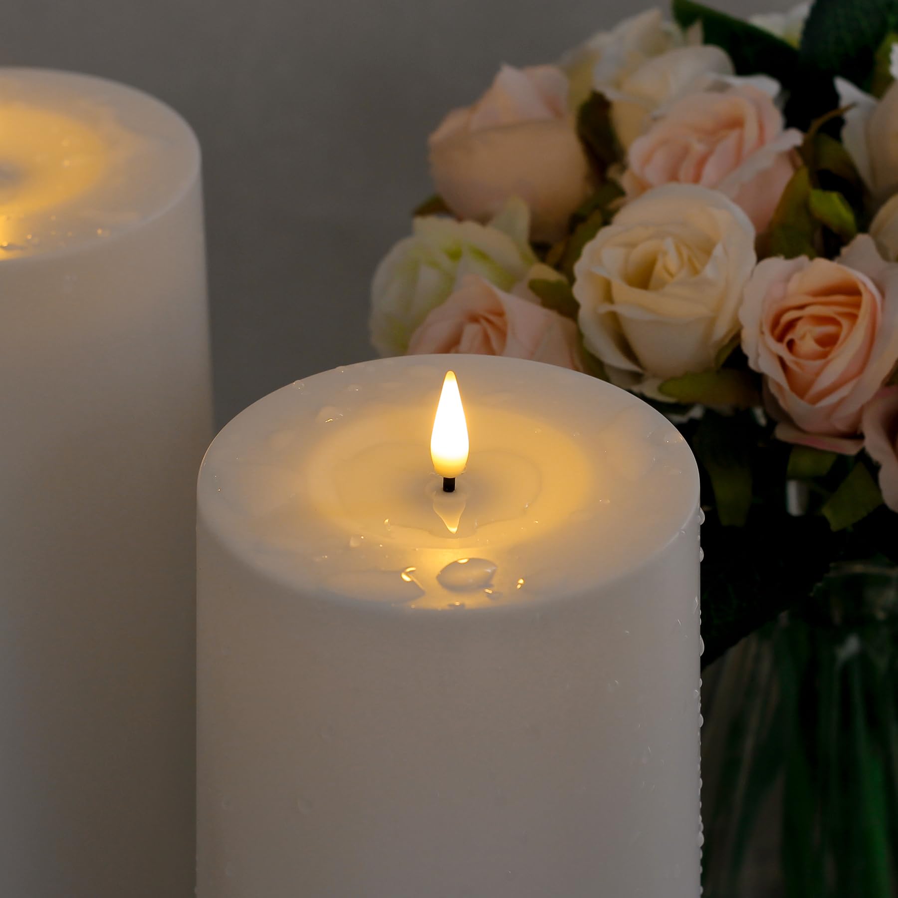 Zevanor 4'' X 14'' Flameless Led Waterproof Remote Pillar Candles, Timer Battery Operated Flickering Large Plastic White Outdoor