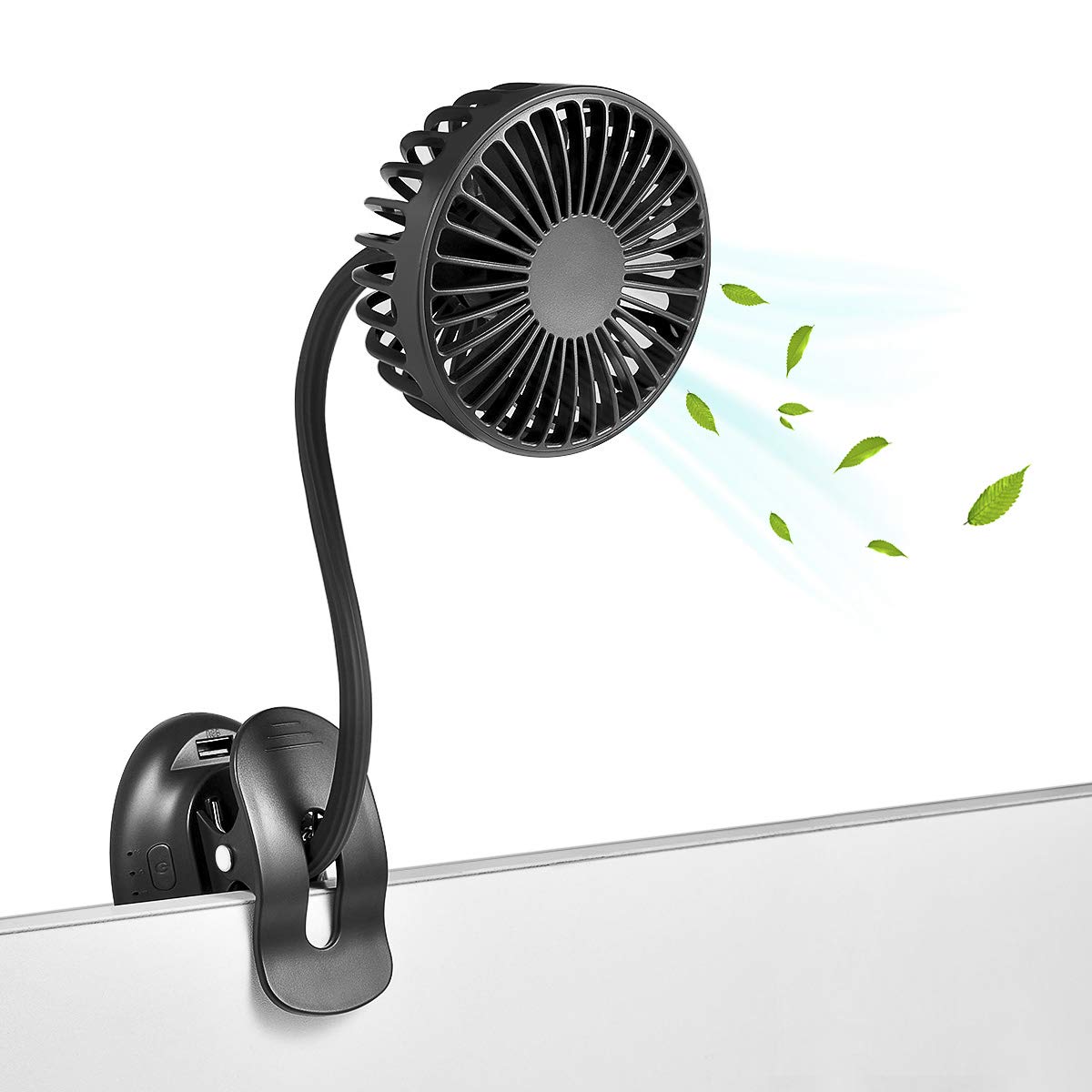 Clip On Fan Usb Mini Fan Battery Operated Desk Fan With Emergency Power Bank, Baby Stroller Fan Rechargeable Personal Fan Flexib