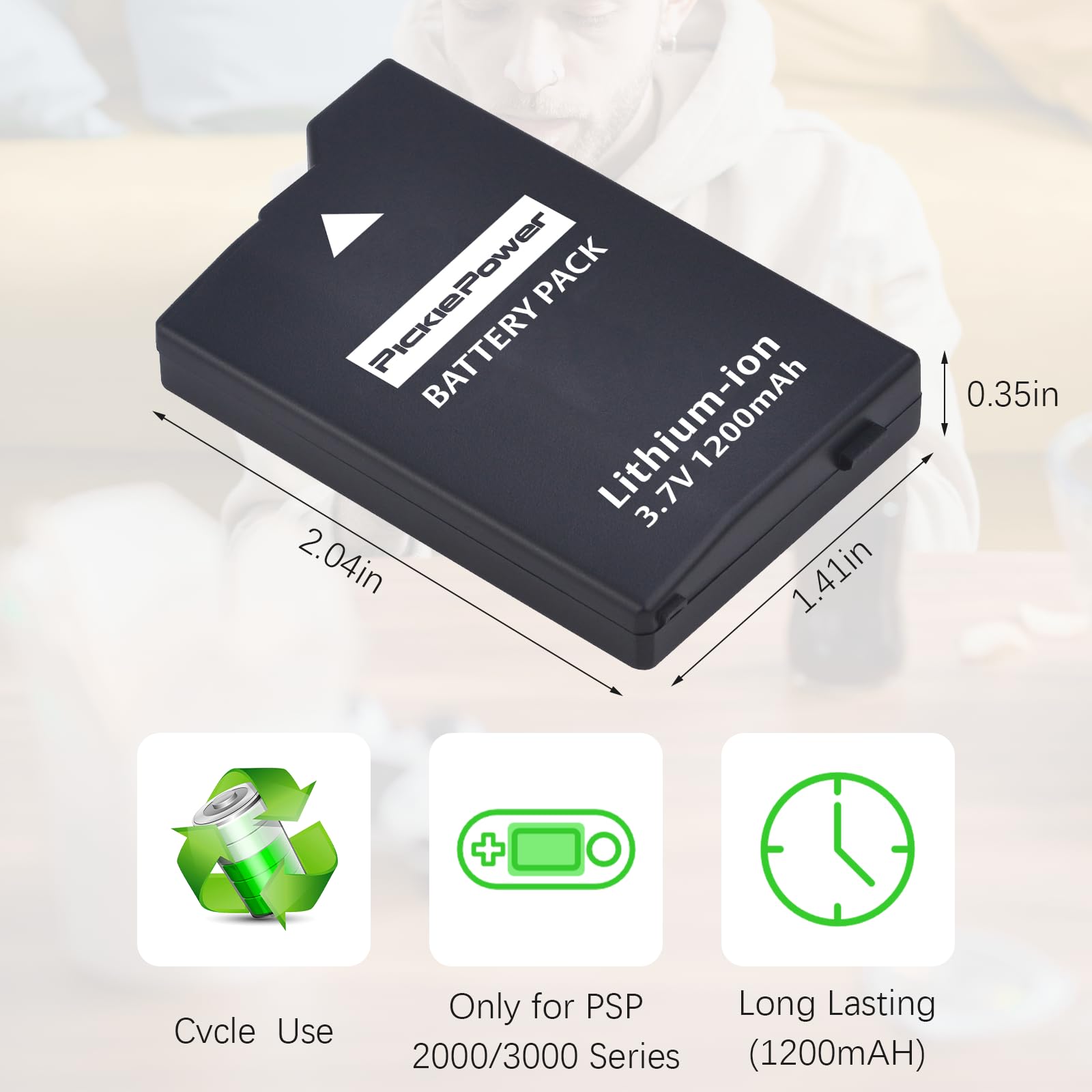 Pickle Power Psp 3000/2000 Battery With Psp Charger Cable For Psp 3000 / Psp Slim 2000 Psp S110,Psp 3001, Psp 3000, Psp 3002, Ps