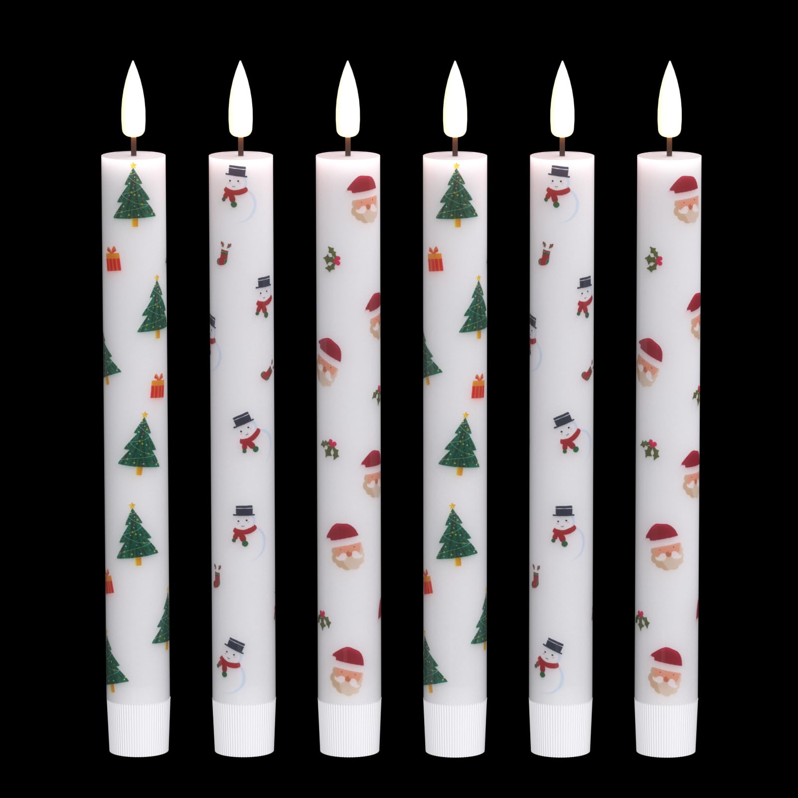 Wondise Christmas Flameless Taper Candles With Timer, 6 Pack Battery Operated Led Flickering Real Wax Flameless Candles For Chri
