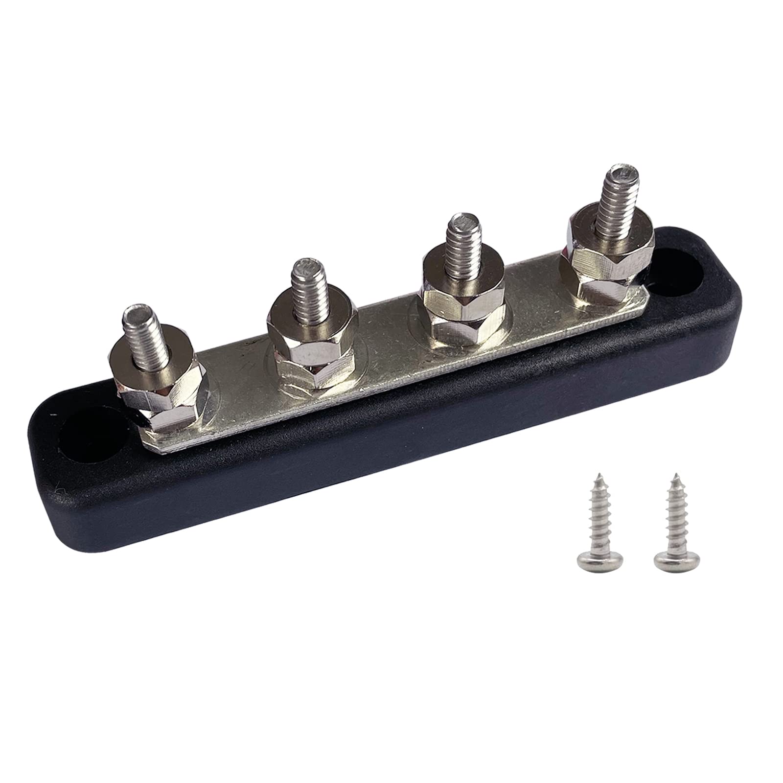 4 Terminals Bus Bar, Ampper 4.2'' Ground Distribution Block Brass Battery Busbar Junction For Car Vehicle Rv Truck Marine Boat A