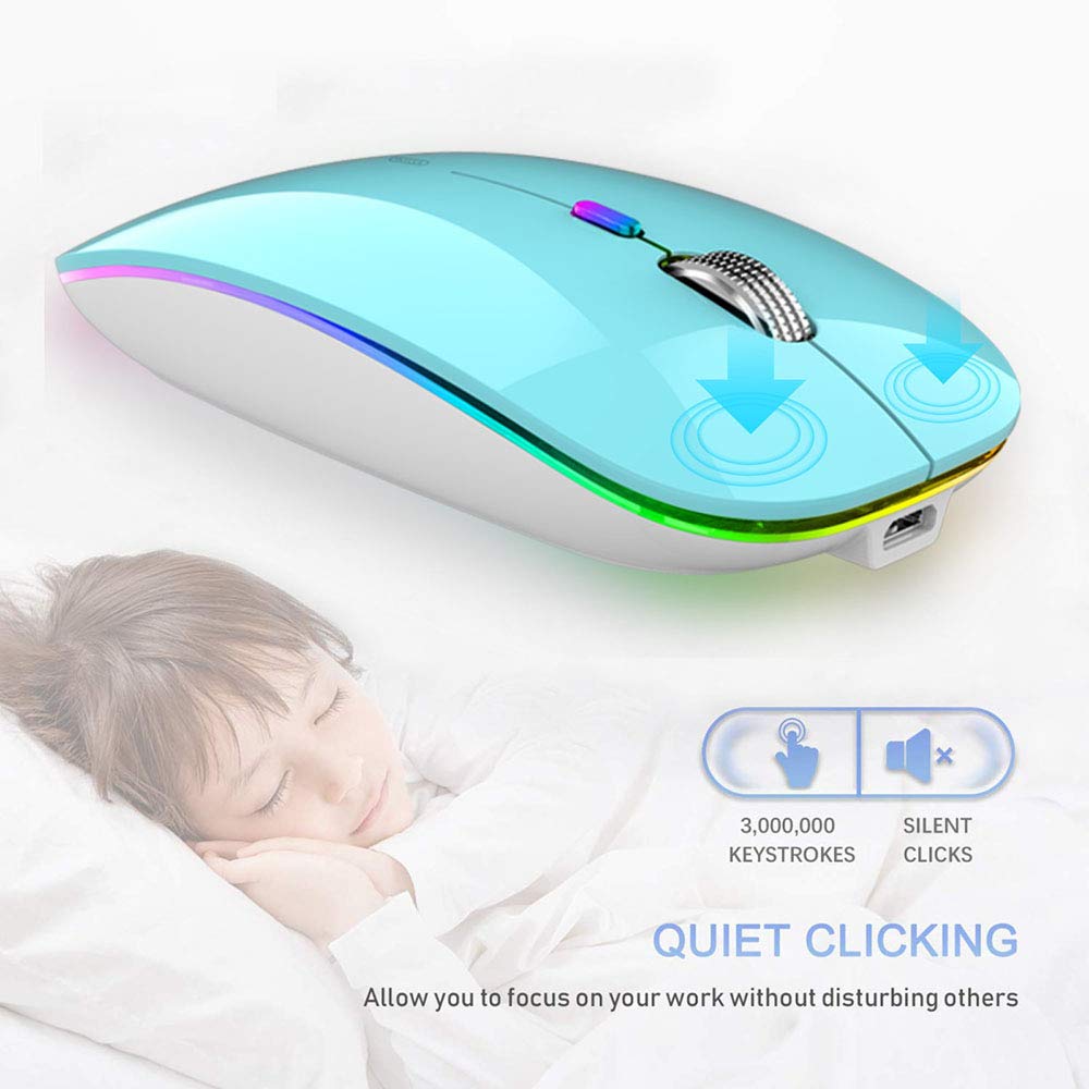 Tenmos Wireless Bluetooth Mouse, Led Slim (Bluetooth 5.1 + Usb) 2.4Ghz Rechargeable Silent Bluetooth Wireless Mouse With Type C Adapter For Laptop/Macbook/Ipad Os 13 And Above (Blue)