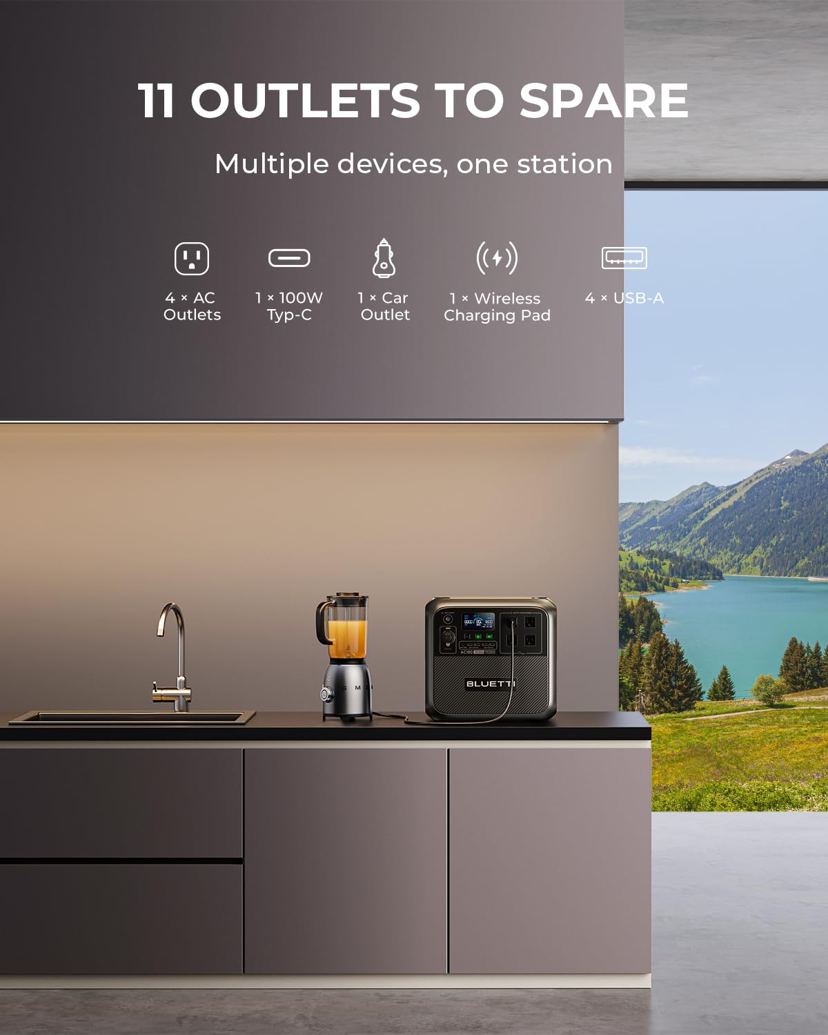 Bluetti Ac180 Portable Power Station, 1152Wh Solar Generator W/ 4 1800W (2700W Peak) Ac Outlets, 0-80% In 45 Min, Lifepo4 Batter