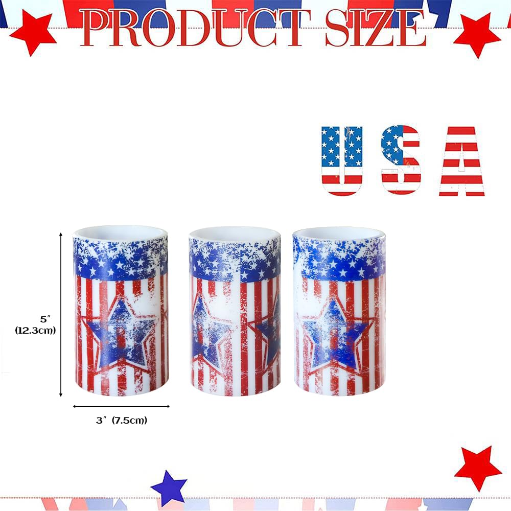 Aulaygo Patriotic Candles With Timer Remote Control Set Of 3 Vintage American Flag Flameless Led Candles Battery Operated For In