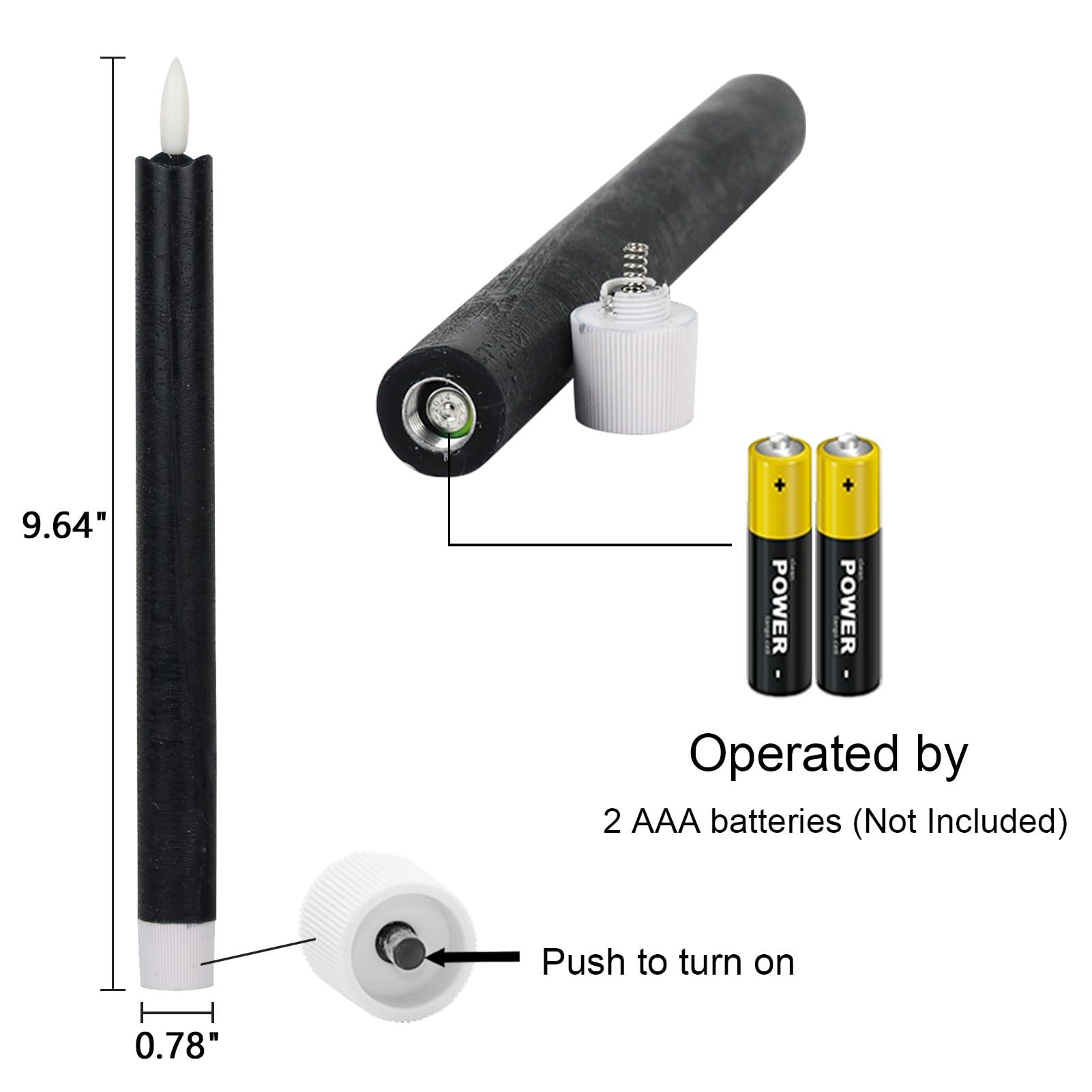 Wondise Halloween Flameless Taper Candles With Timer, Battery Operated Real Wax Black Led Candles 3D Wick Flickering Flame For H