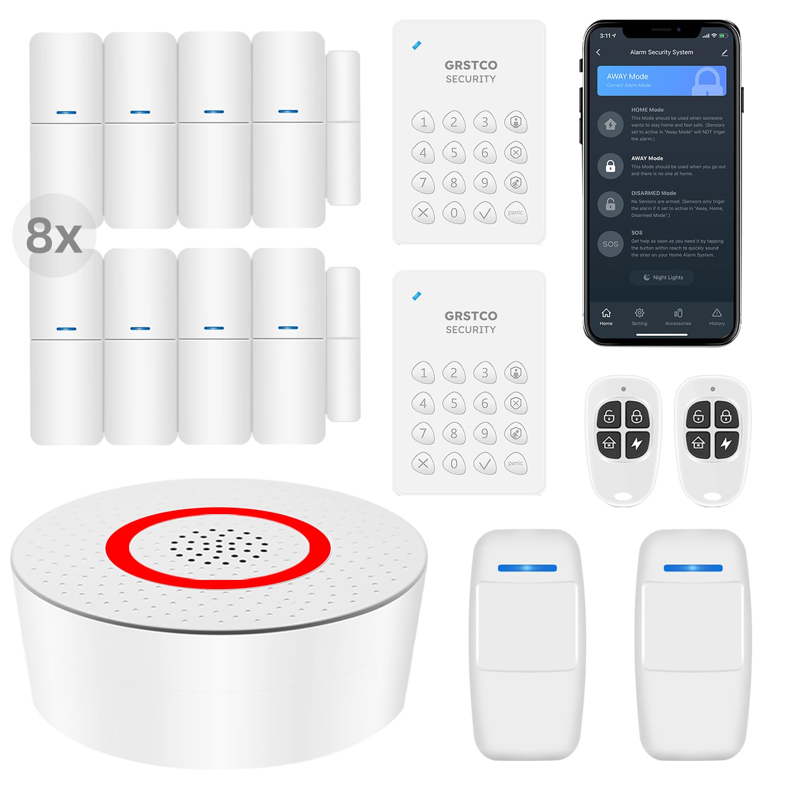 Grsico Wireless Home Alarm System 15 Piece Kit, Wifi Alarm System For Home Security With Phone App Alert (Alarm Siren, Keypad, R