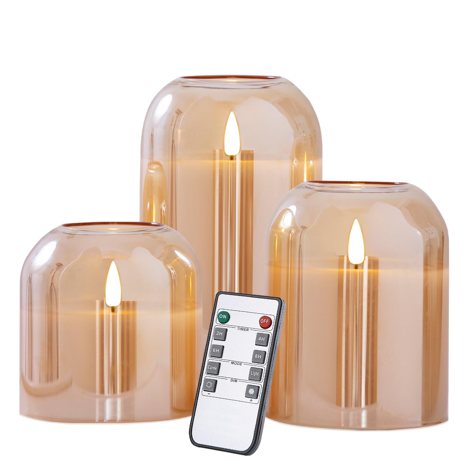 Volnyus Gold Glass Flameless Candles With Remote Battery Operated Flickering Led Pillar Candles Real Wax 3D Wick F 4'' H 4'' 5''