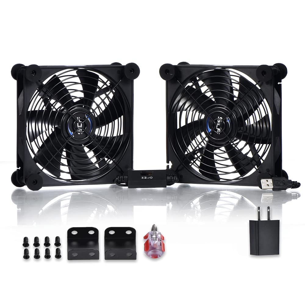 SCCCF Dual 140mm USB Speed Control Fan, 5V Portable Cooling Fan for Flat-Screen TV Receiver Router DVR PlayStation Xbox Computer
