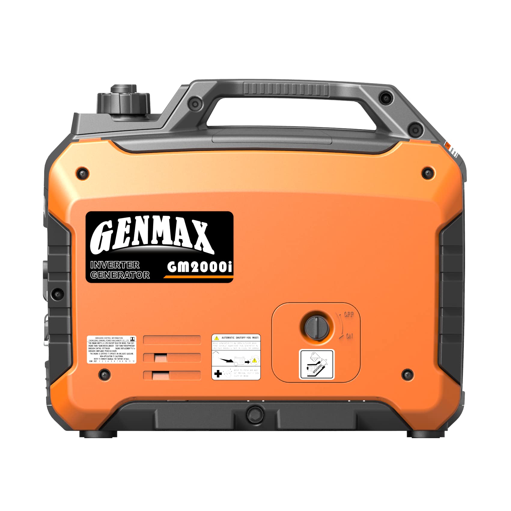Genmax Portable Inverter Generator, 2000W Ultra Quiet Gas Engine, Epa Compliant, Eco Mode Function, Ultra Light, Suitable For Ba