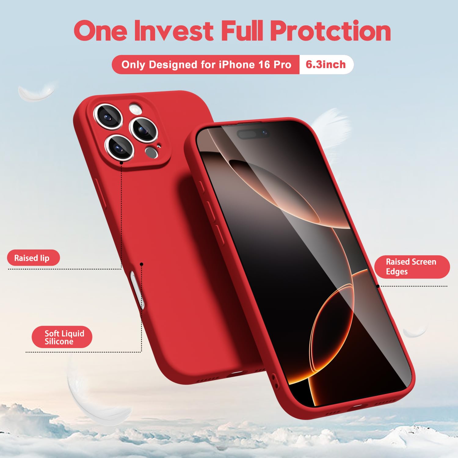 Oakxco For Iphone 16 Pro Phone Case Liquid Silicone, Thin Slim Soft Rubber Gel Tpu Plain Protective Simple Cover For Women Girl