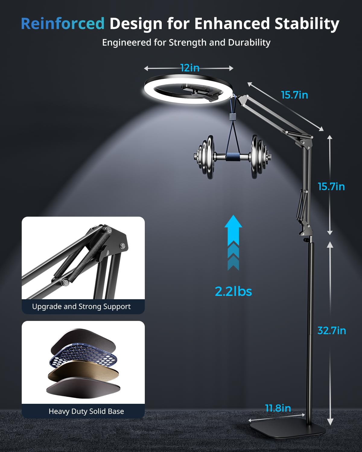Ubeesize 12'' Ring Light Tripod For Iphone With Overhead Phone Mount Holder, Ring Lights With Stand And Camera Mounts For Photog