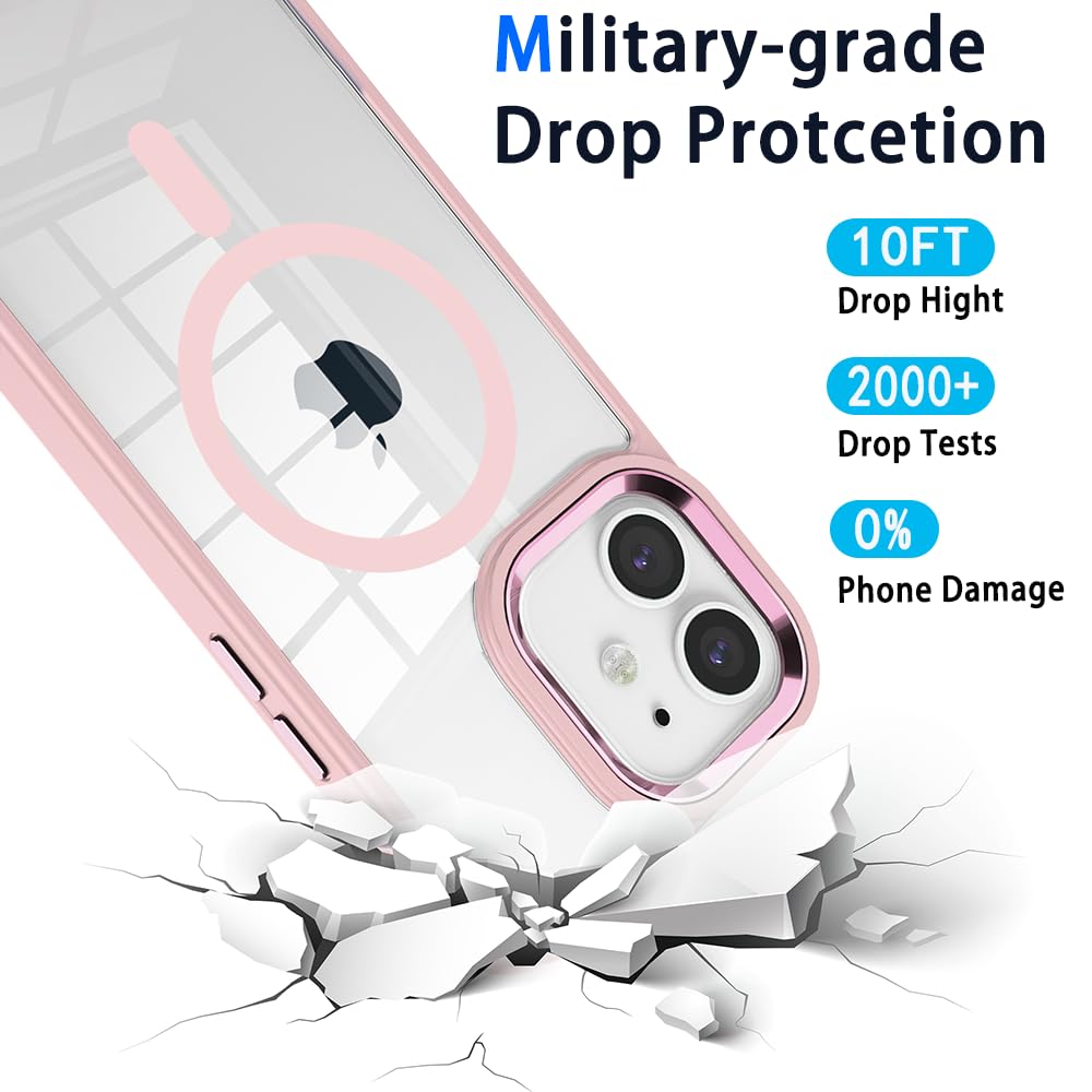 Magnetic For Iphone 11 Case,Compatible With Magsafe, Military Grade Drop Tested, Shockproof Clear Hard Back Slim Case   Pink