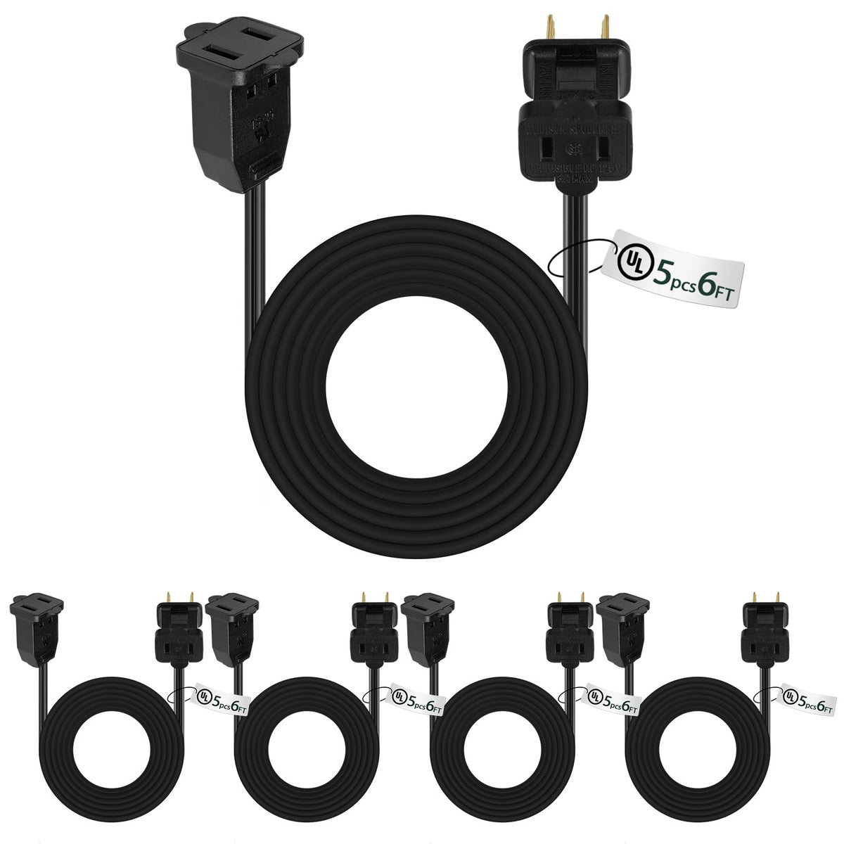 Kanayu 5 Pack 6 ft Clear Indoor Extension Cord 2 Prong Electric Cord ...