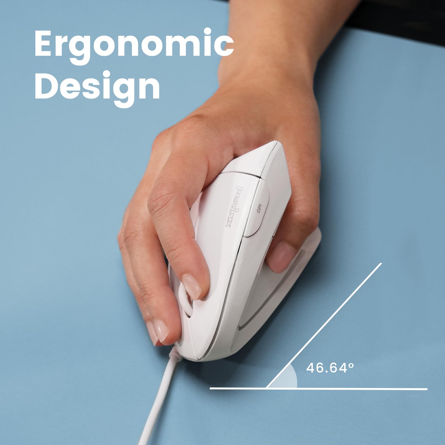 Perixx Perimice 513W Wired Ergonomic Usb Mouse   6 Buttons With 1000/1600 Dpi   Vertical Right Handed Design   White