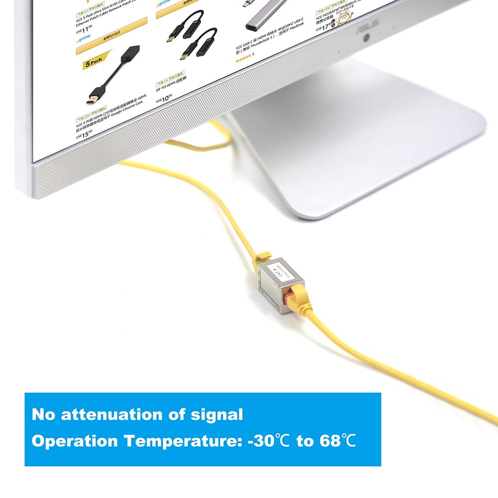 Vcelink Rj45 Coupler Shielded, Ethernet Cable Extender Cat6/Cat5E/Cat5 Inline Coupler Poe Female To Female Connector In Silver,