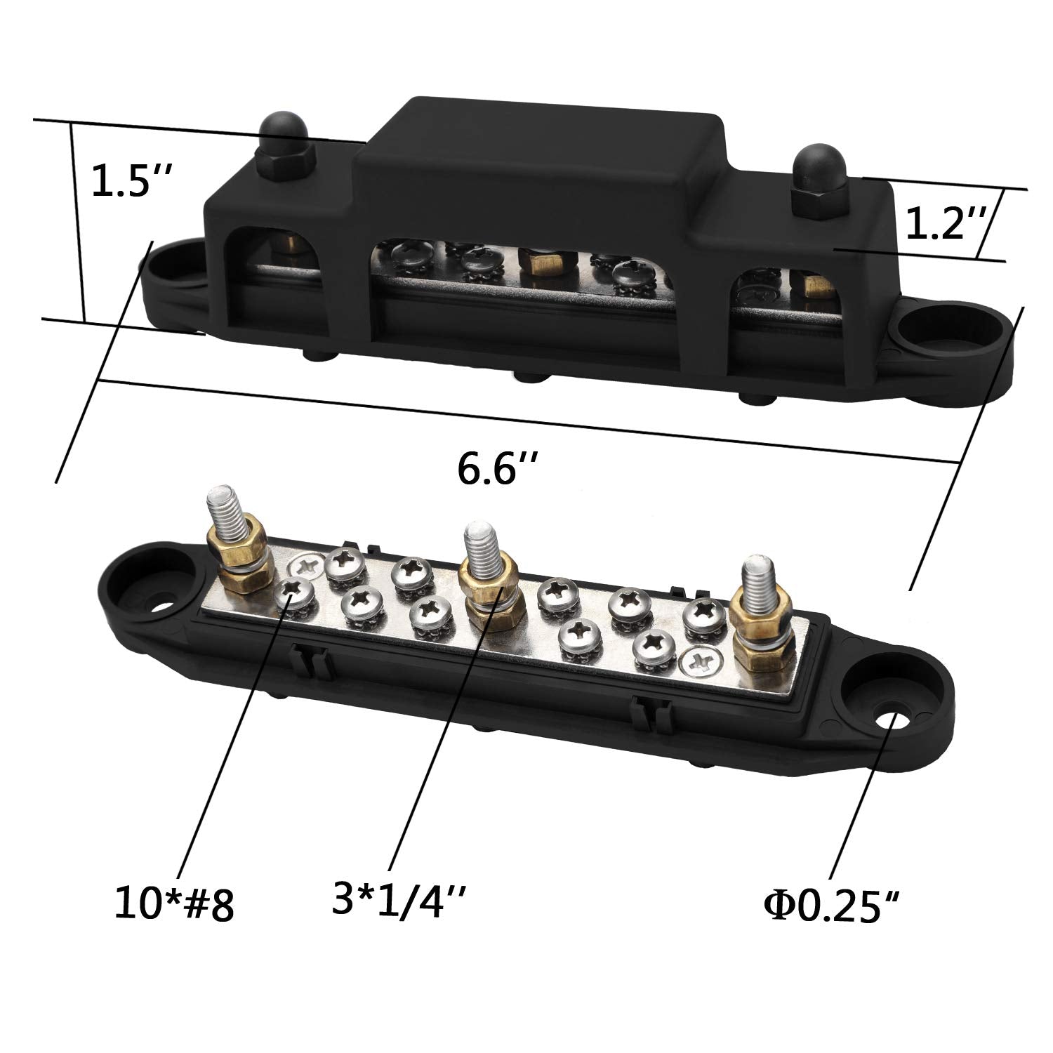 Mofeez Bus Bar  3X1/4   Post,10X#8 Screw Terminal Power Distribution Block With Ring Terminals(Pair   Red & Black)